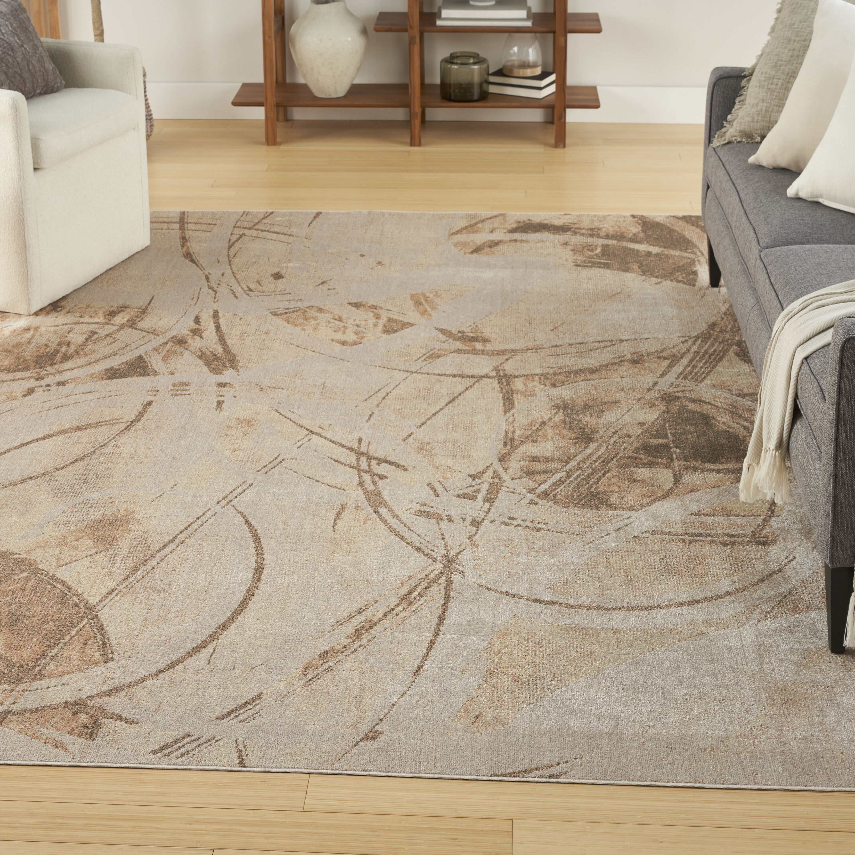 Nourison Home 099446977748 Astra Machine Washable 7 x 9 (ft) Loomed Polyester Beige Rectangular Indoor Abstract Machine washable Area rug