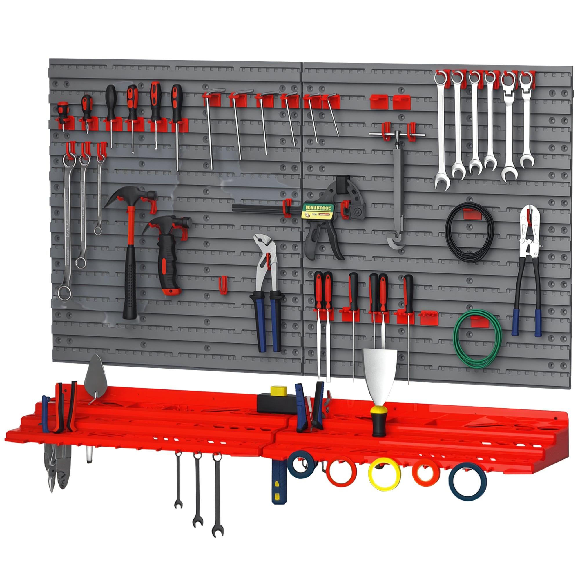 DURHAND B40-023 54 Pieces Pegboard and Shelf Tool Organizer Wall Mounted DIY Garage Storage with 50 Hooks Gray