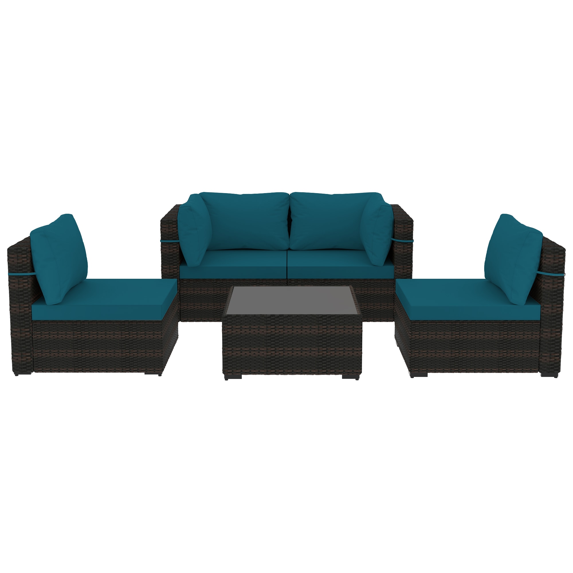 UPHA TBSF-AB-DLBLUE 5 -Piece Wicker Patio Conversation Set with Blue Cushions