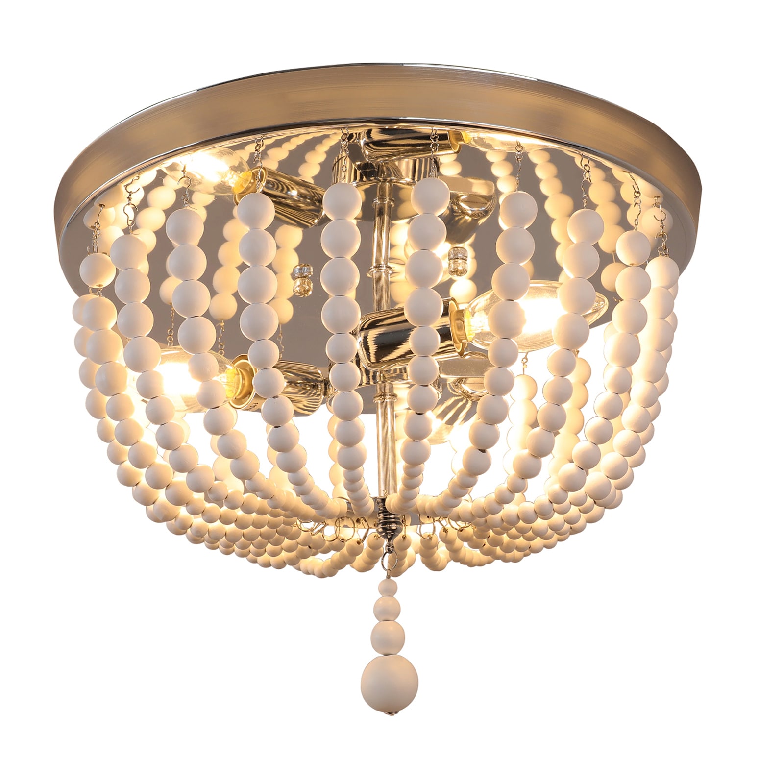 LamQee 06FDL0010ASL 3 -Light Distressed Off-white Bohemian/global Beaded For Use in Bedrooms, Dining Rooms, Foyers, Living Rooms Chandelier