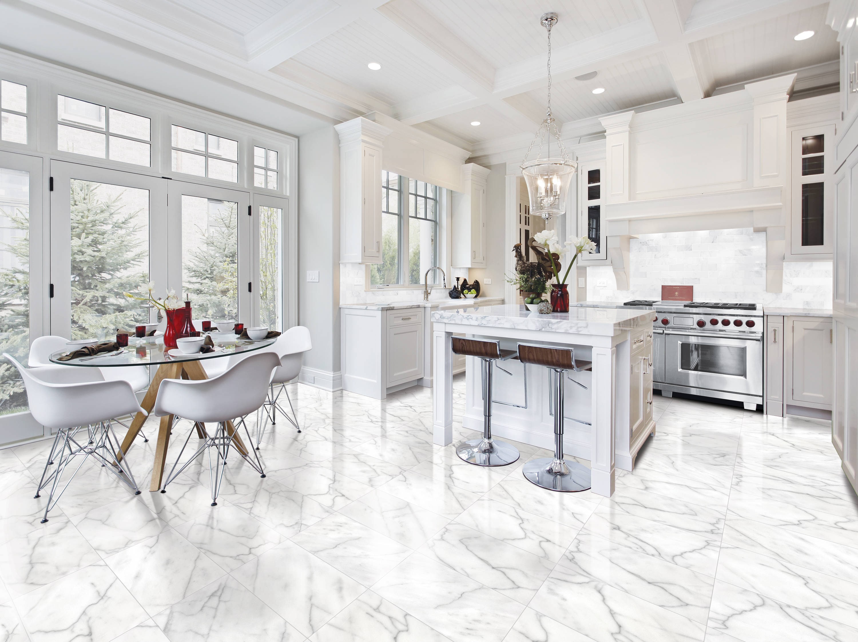 light colored kitchen flooring marble
