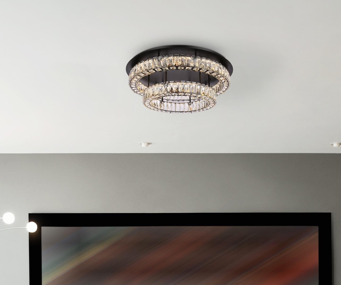 Monroe 30" Modern Black LED Flush Mount with Clear Crystals