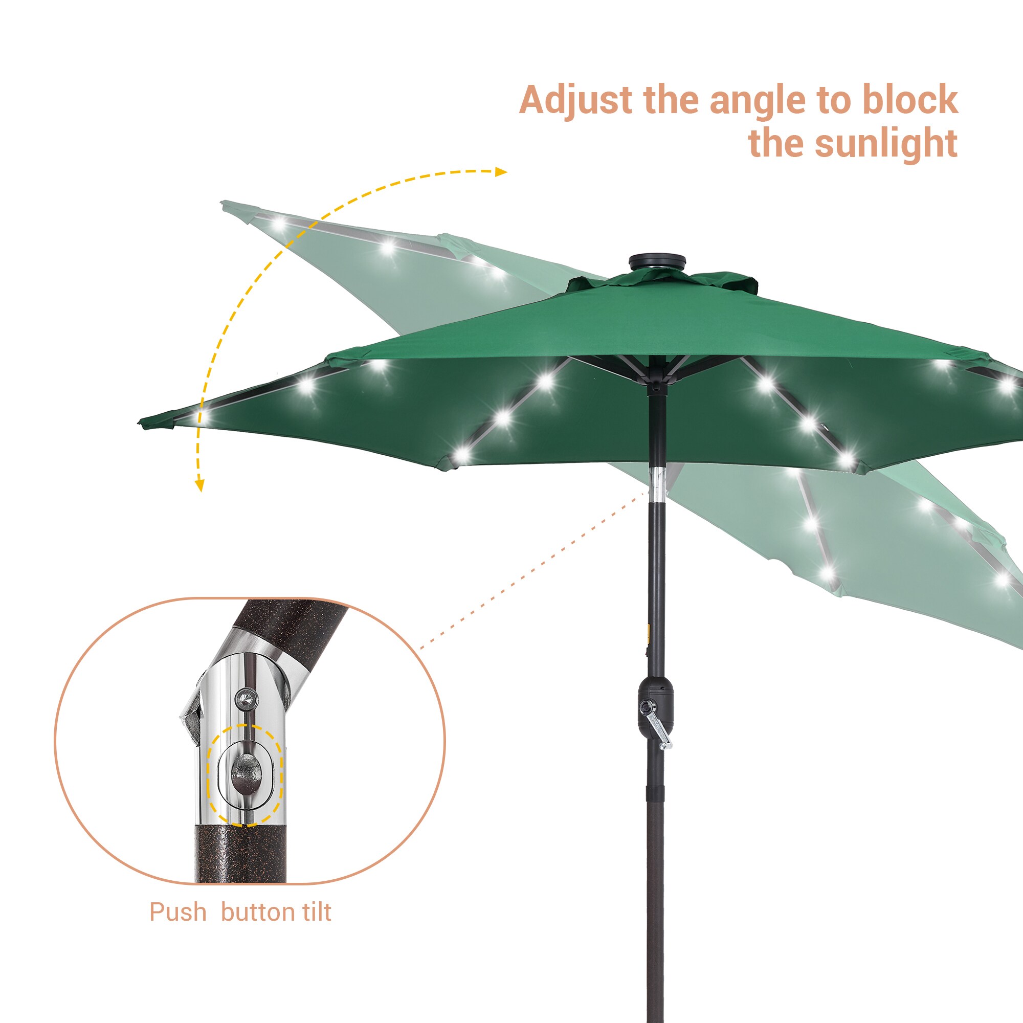 ACEGOSES 7.5-ft Dark Green Solar Powered Push-button Tilt Market