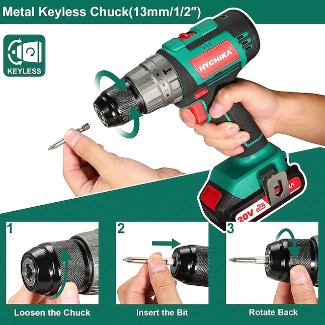 geleider Bereid dynastie HYCHIKA 1/2-in 20-volt Max-Amp Variable Speed Brushless Cordless Hammer  Drill (1-Battery Included) in the Hammer Drills department at Lowes.com