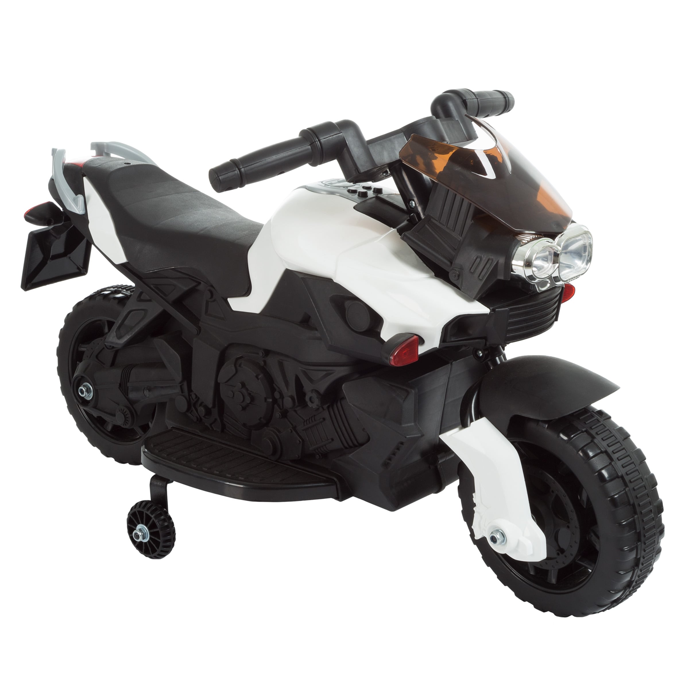 Toy Time 80-CT819W-2 Kids Motorcycle - Electric Ride-On with Training Wheels and Reverse Function - 6V Battery Power Motorbike - White 6-volt Riding toys Battery Included Charger Included