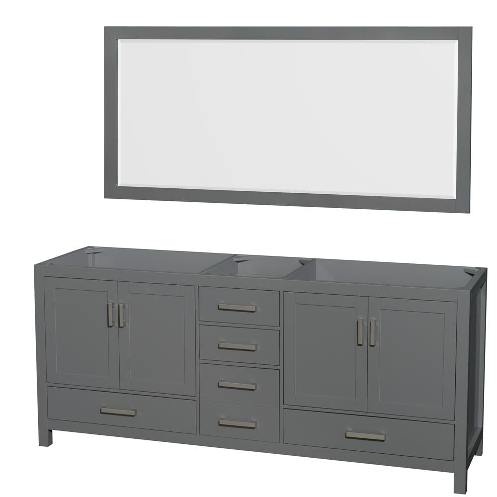 Wyndham Collection WCS141480DKGCXSXXM70 Sheffield 80-in Dark Gray with Brushed Chrome Trim Bathroom Vanity Base Cabinet without Top (Mirror Included)