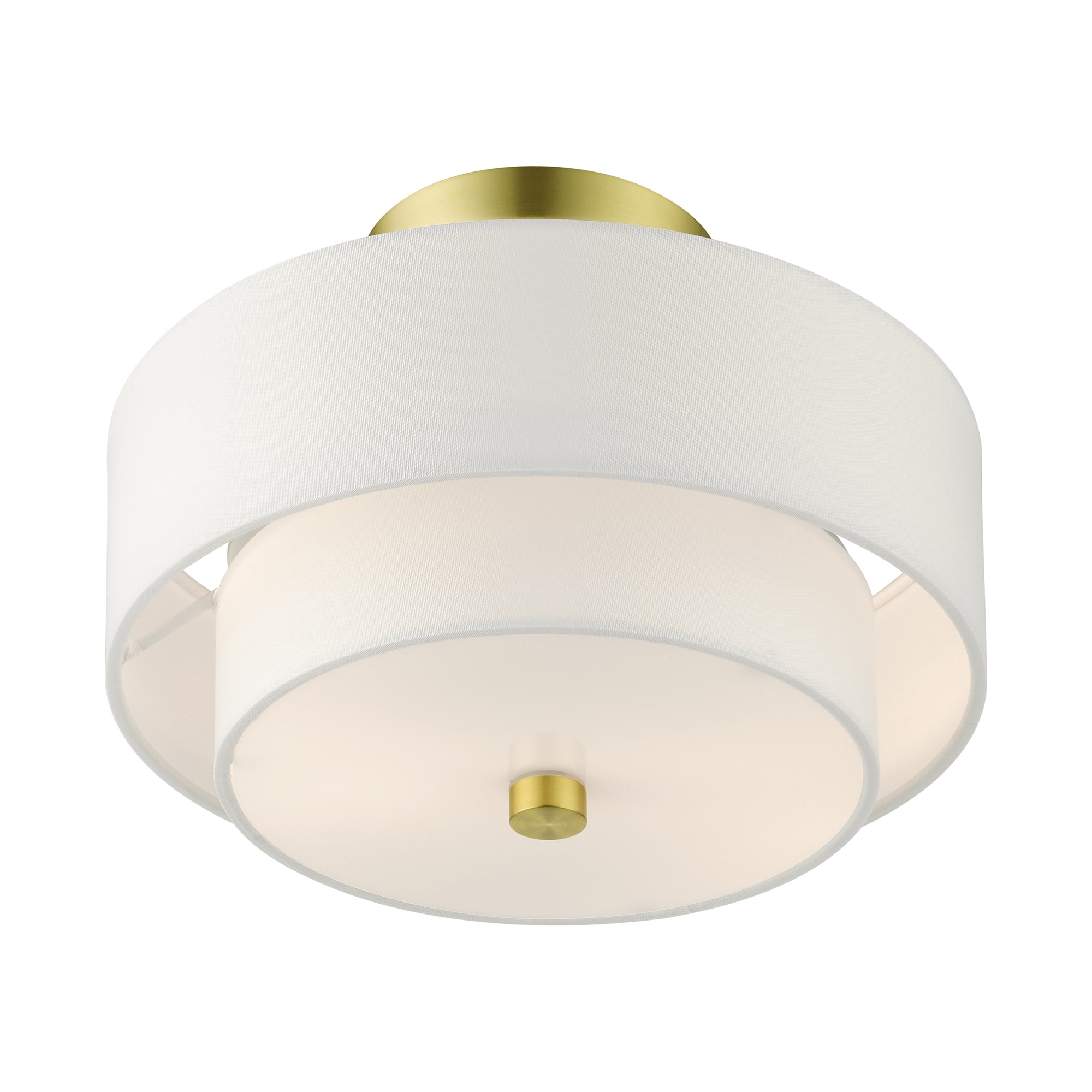 Satin Brass Glass Drum 2-Light Semi-Flush Mount