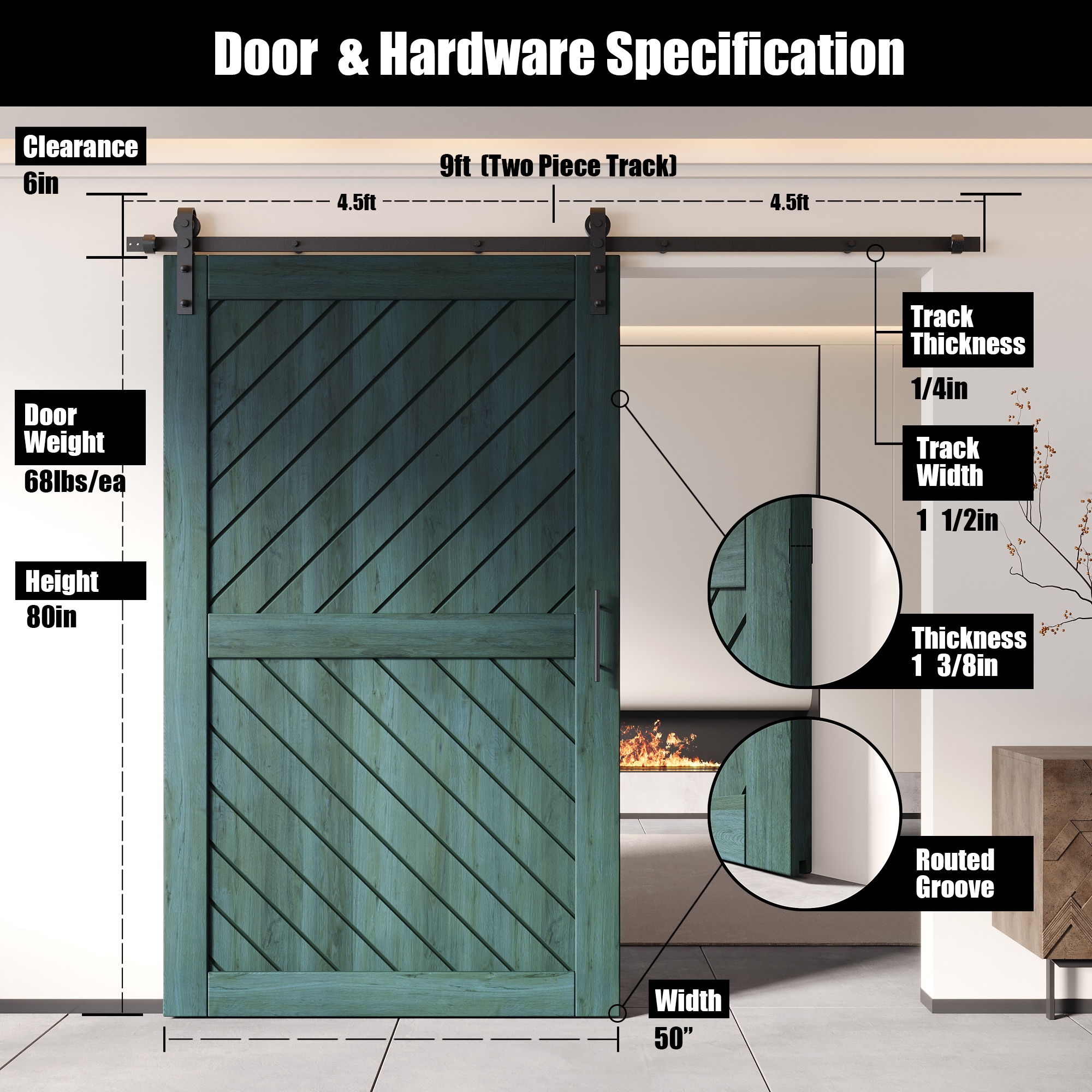 HOMACER YT1H108C-XT3-5080-RP Barn-Doors - View #2