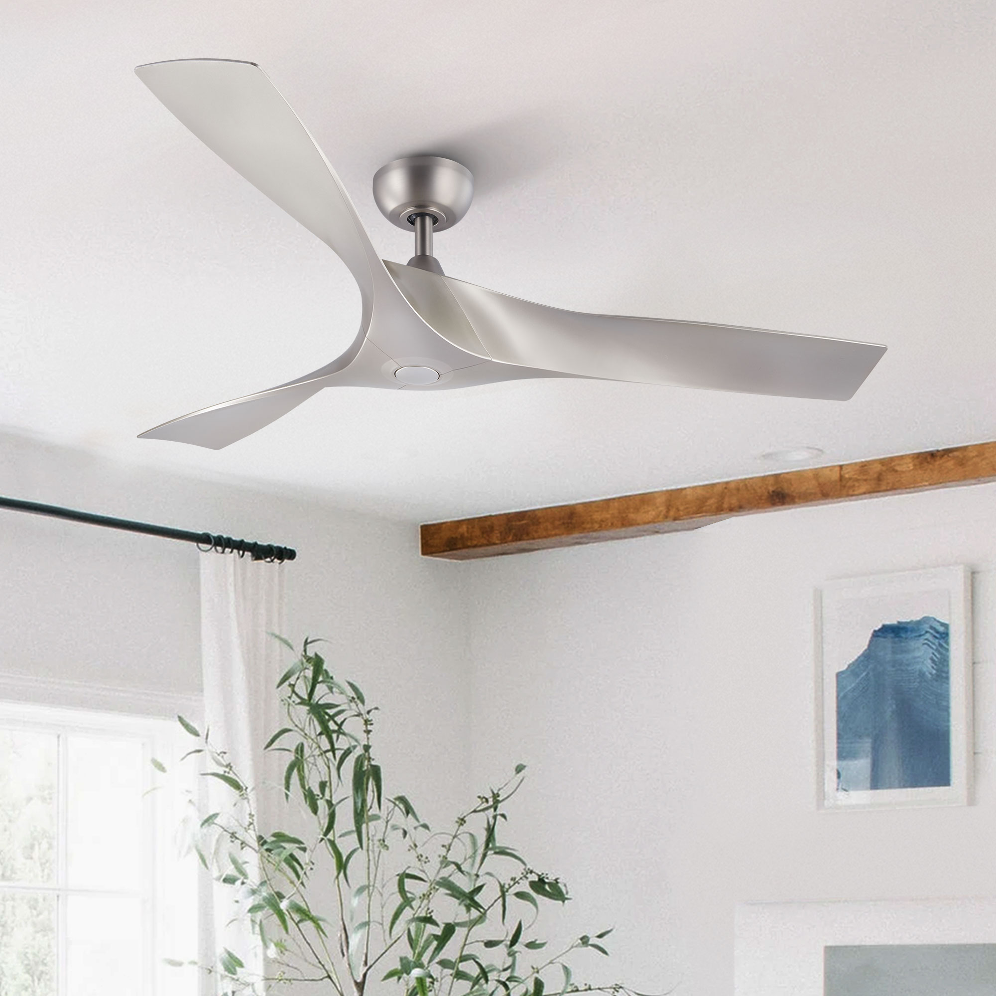 CO-Z CFN-1032-NI 52-in Nickel with Brushed Blades Propeller Ceiling Fan Without Light - Remote Included ( 3 -Blade )