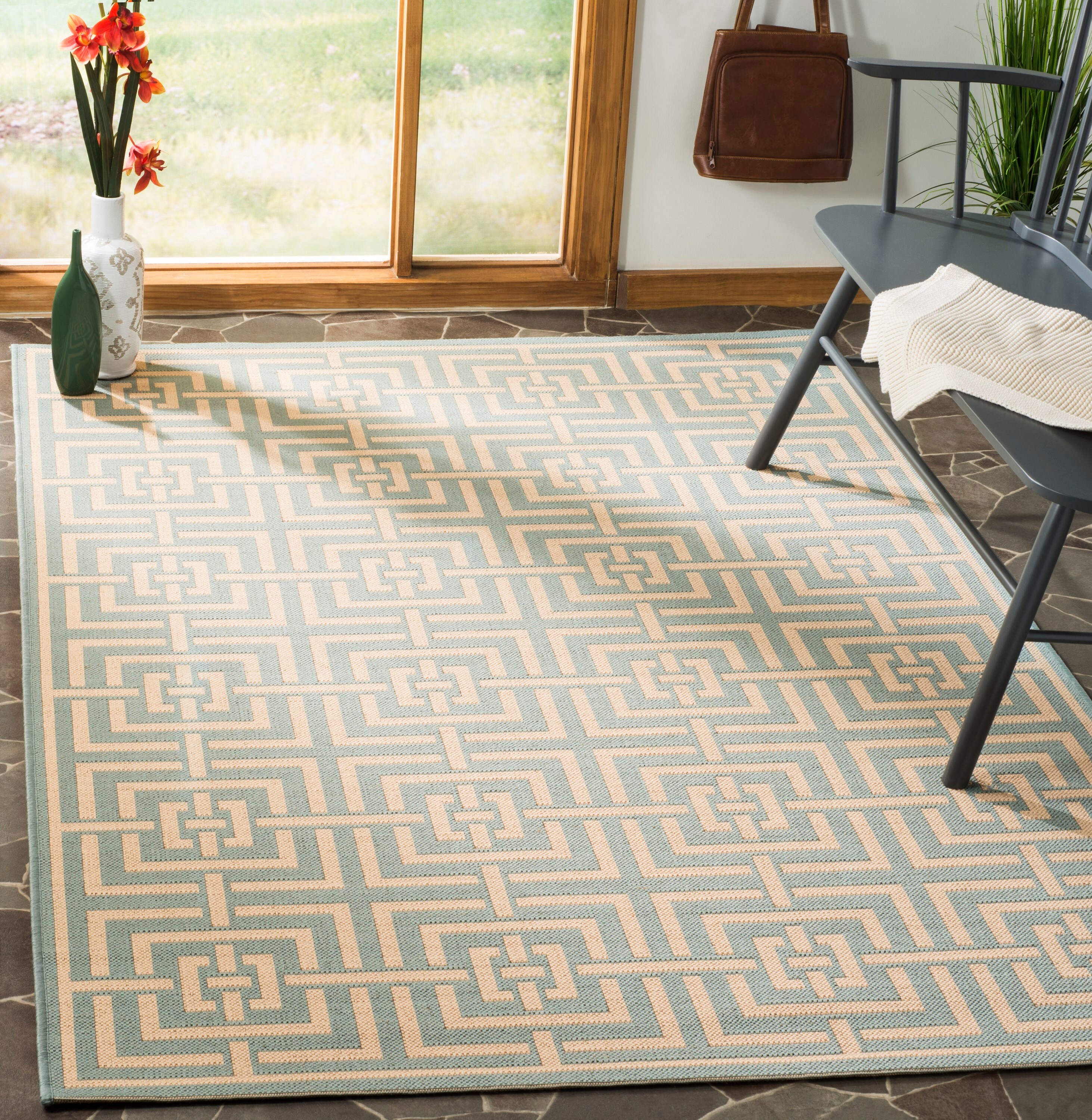 Safavieh LND128K-4 Linden Heather 4 x 6 (ft) Loomed Polypropylene Aqua/Cream Rectangular Indoor Abstract Bohemian/Eclectic Area rug