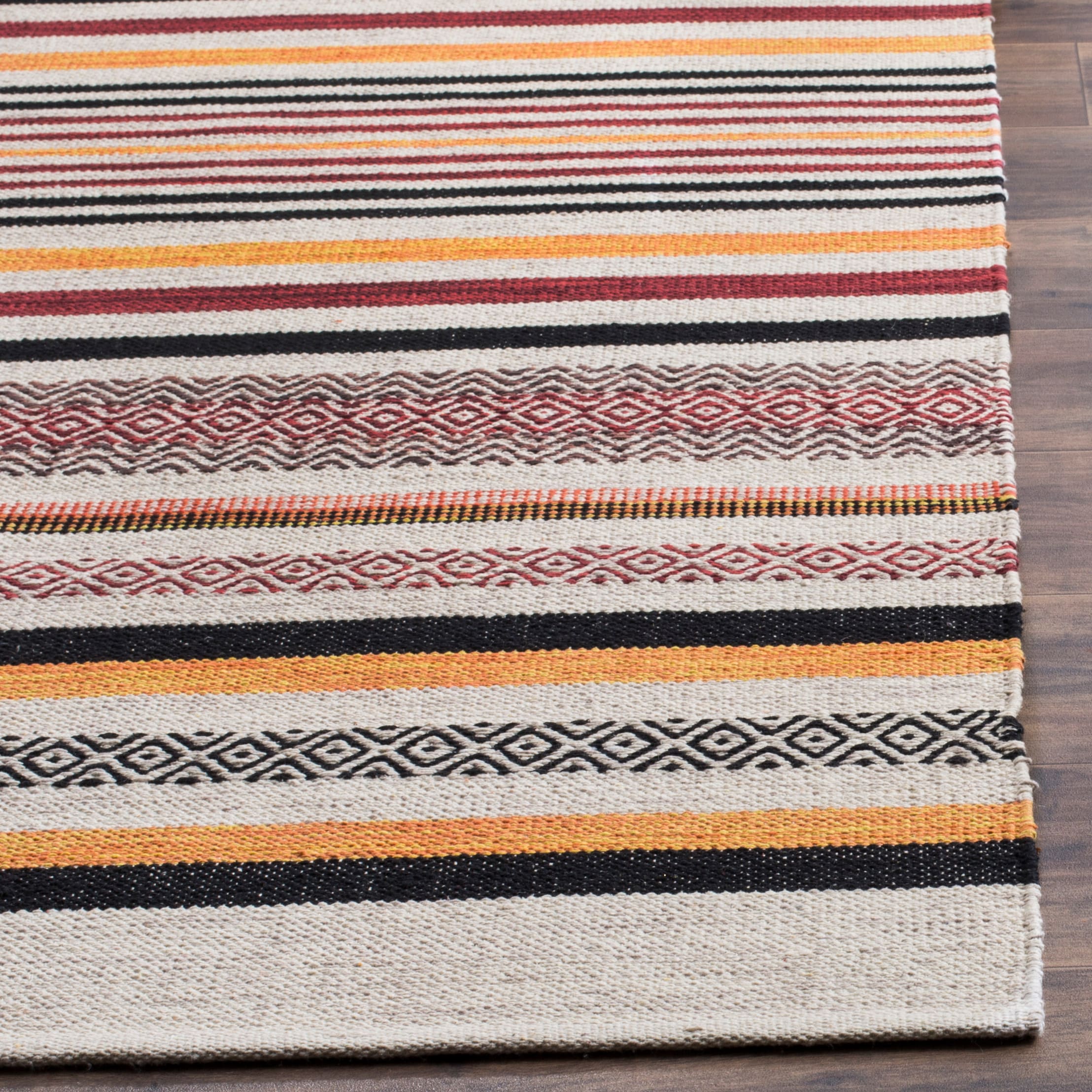 Handmade Red Stripe Wool Cotton Flat Woven Area Rug
