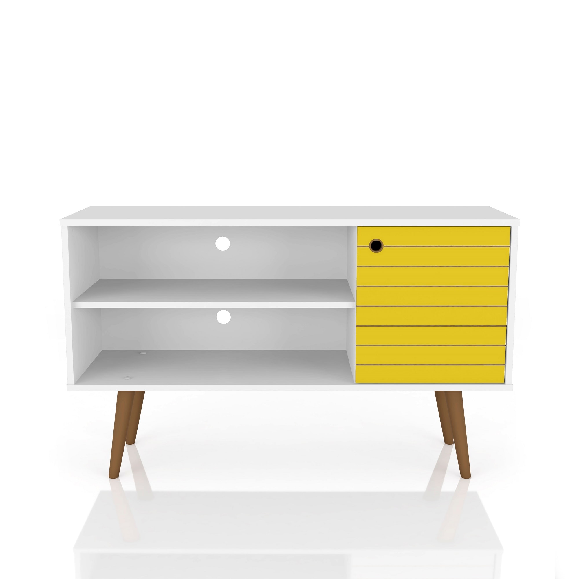 Liberty 42" White and Yellow Mid-Century Modern TV Stand with Cabinet