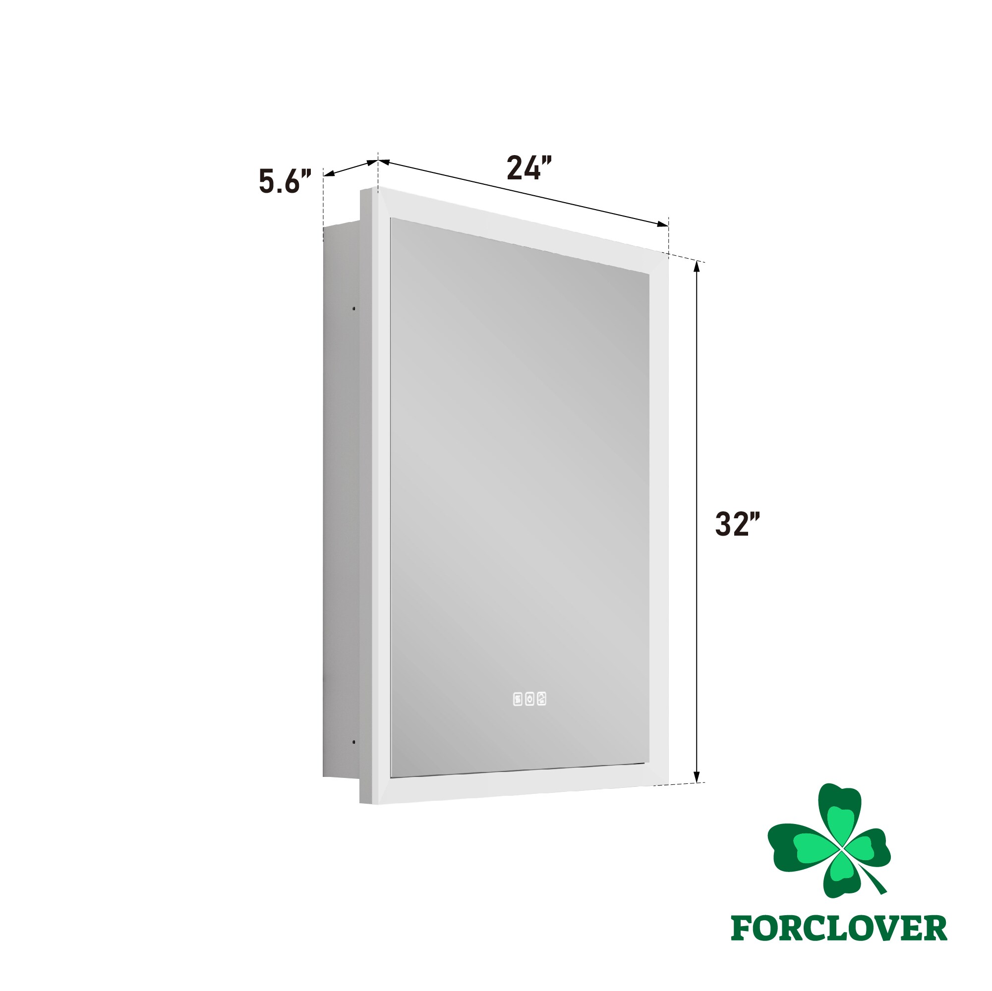Forclover 24-in x 32-in Lighted LED Fog Free Surface/Recessed Mount Silver Mirrored Soft Close Medicine Cabinet with Outlet
