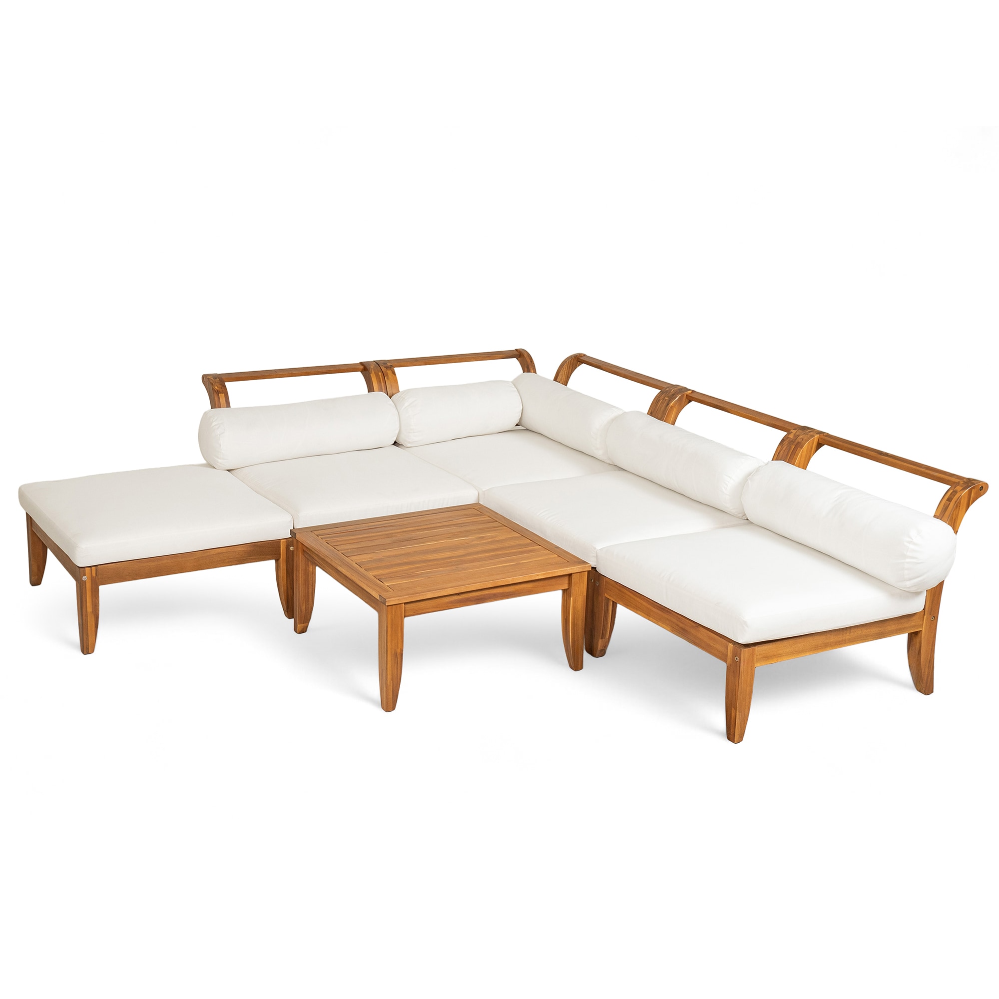 SINOFURN SYA380177BN Outdoor Sectional with Beige Cushions and Acacia Frame
