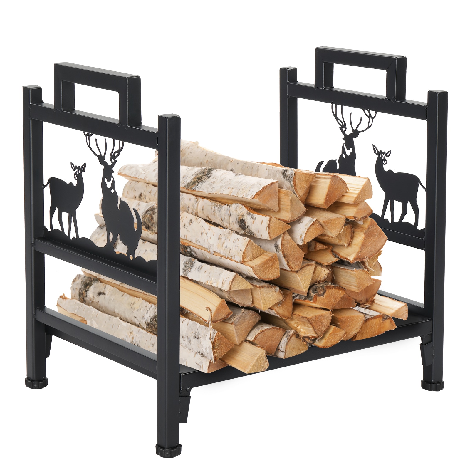 GlasFlength - 18 Inch Single Layer Firewood Racks with Decorative Animal Motif and Hanging Tools...