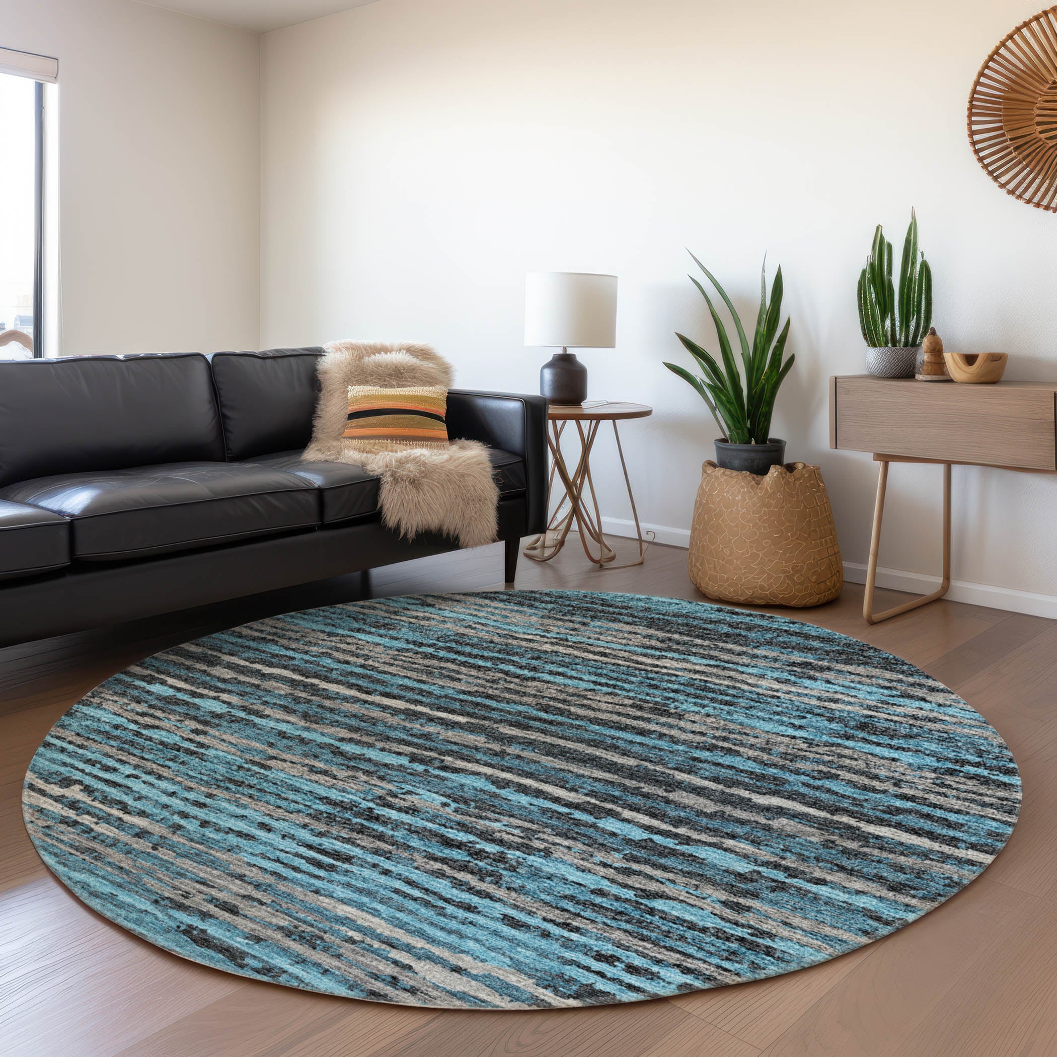 Addison Rugs AMF75PE8RO Mayfield AMF75PE 8 x 8 (ft) Loomed Polyester Peacock Round Indoor Abstract Machine washable Area rug