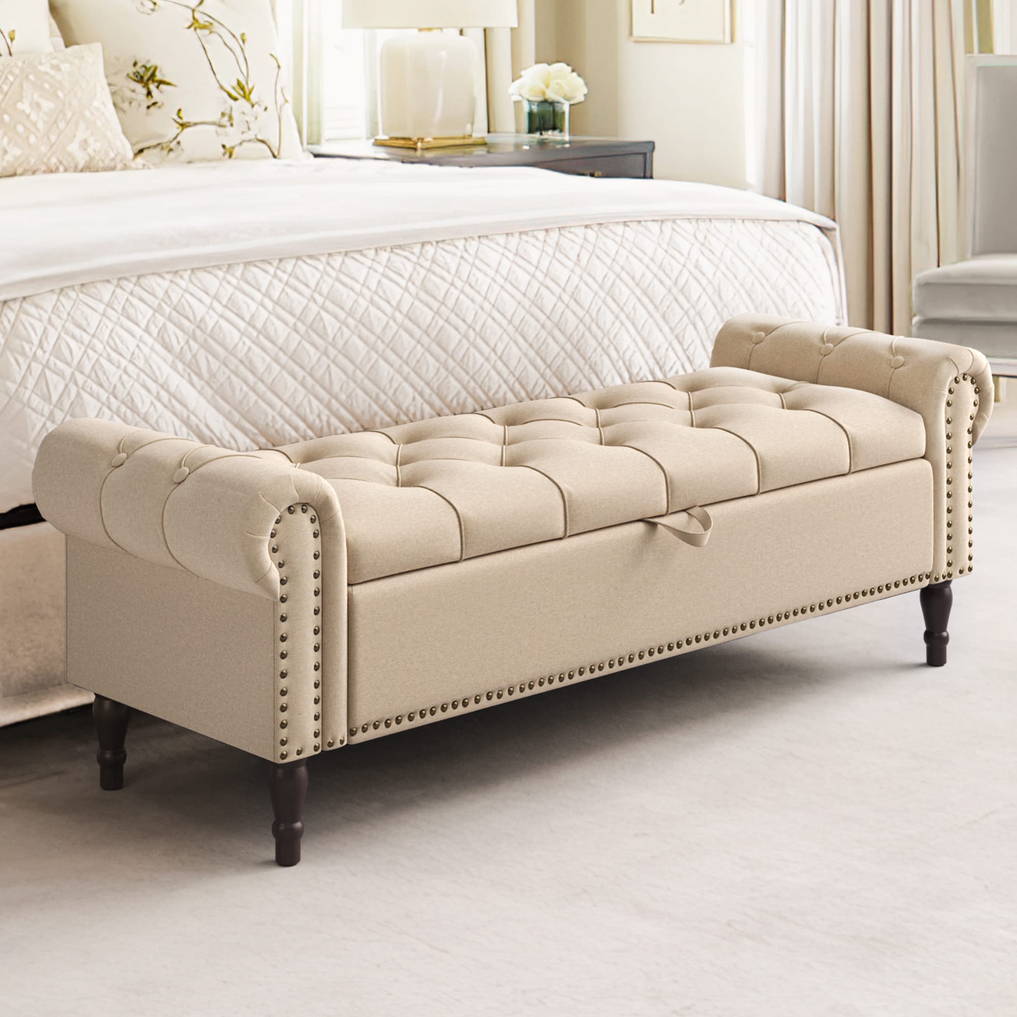 LUE BONA DW-011-04LS Midcentury Cream/Fabric Storage Ottoman