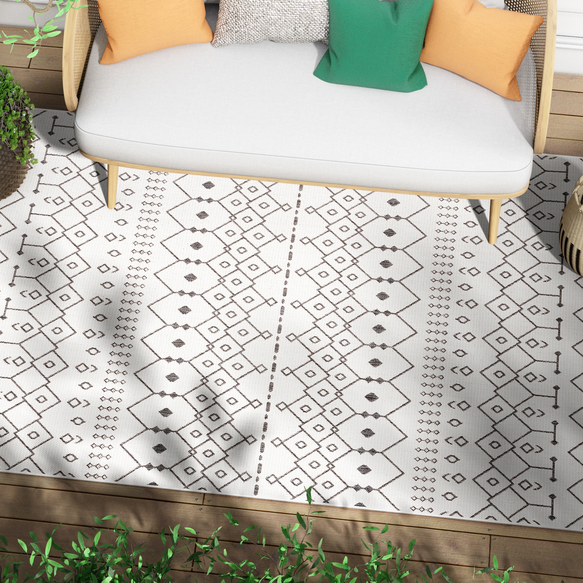 Well Woven MED-52-0 5 x 5 (ft) Flatweave Polypropylene Ivory Round Indoor/Outdoor Trellis Moroccan Area rug