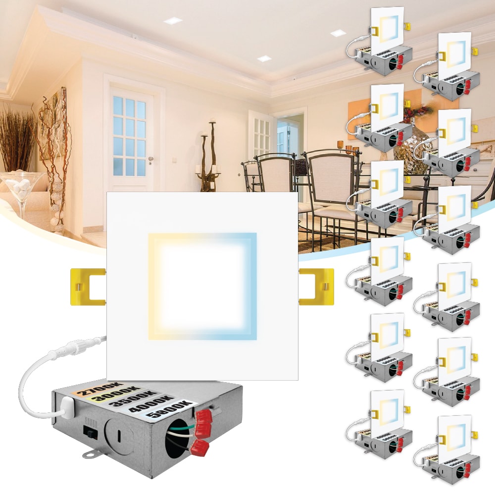 White 6-Inch Square Aluminum LED Recessed Lighting Kit