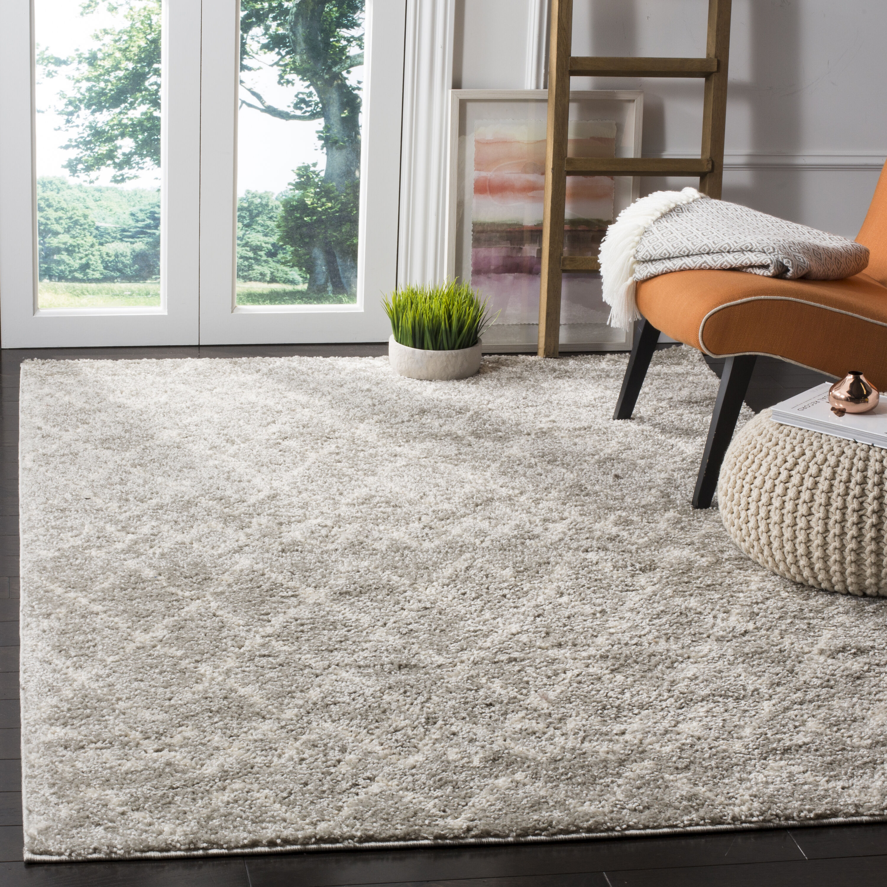 Safavieh BER165B-3 Berber Shag 3 x 5 (ft) Loomed Polypropylene Light Gray/Cream Rectangular Indoor Tribal Bohemian/Eclectic Throw rug