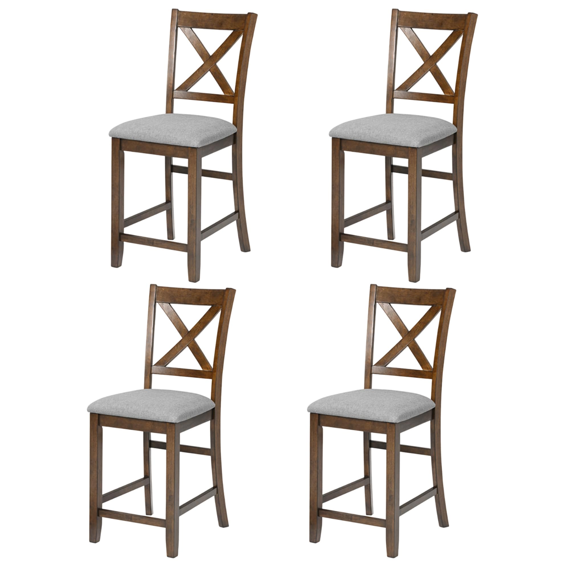 SINOFURN SYA370063BG Set of 4 Rustic Linen Upholstered Dining Side Chair (Wood Frame)