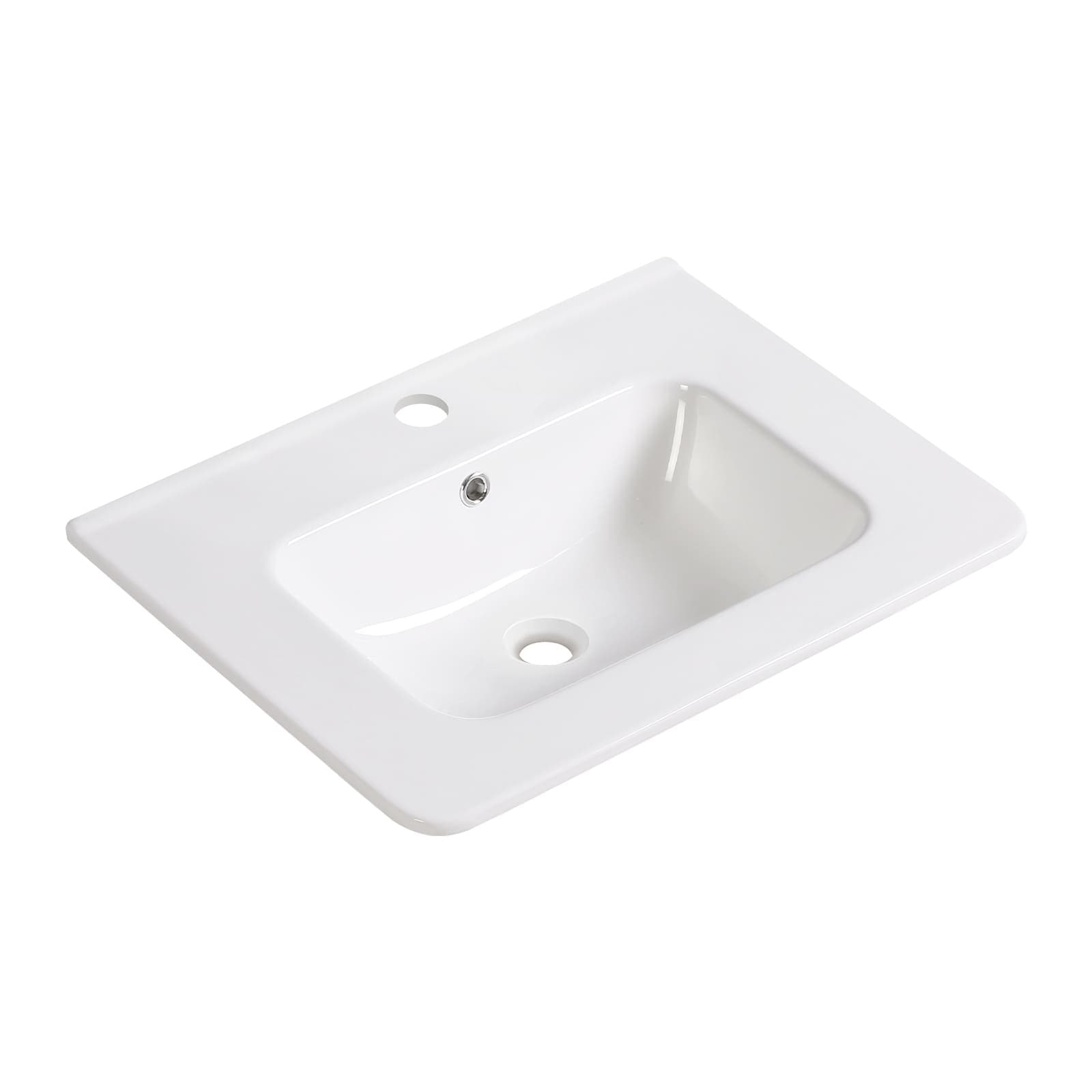 Rbied NDLJ-187 Ceramic Bathroom Vessel Sink Top Glossy White Vanity Sink without Faucet Drain