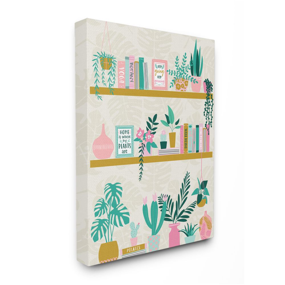 Stupell Industries AB-598-CN-24X30 Chic Cottage Bookshelf with Tropical Plant Greenery Angela Nickeas Gallery Wrapped Canvas 30-Inches H x 24-Inches W Floral Canvas Print