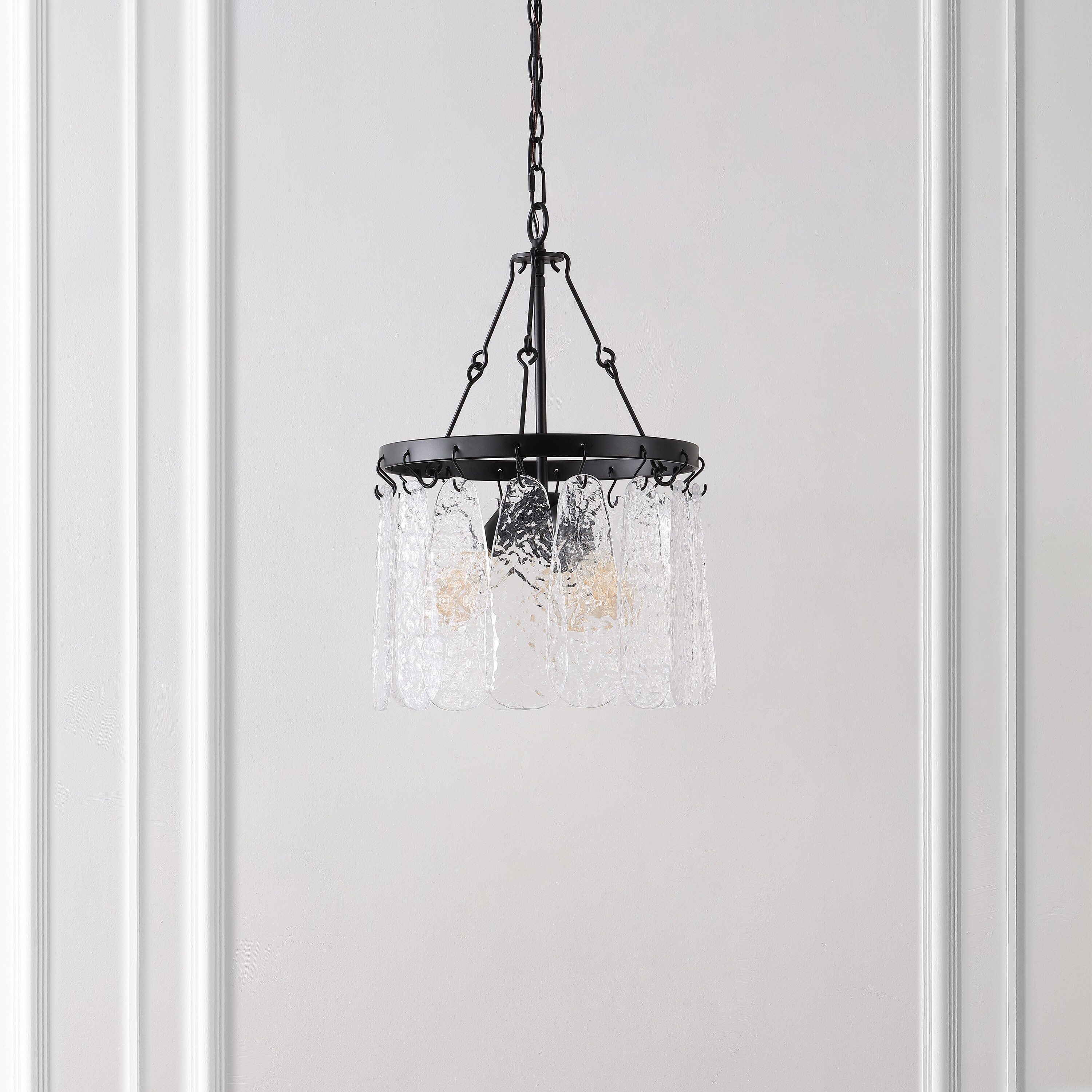Black Iron and Crystal 3-Light Chandelier