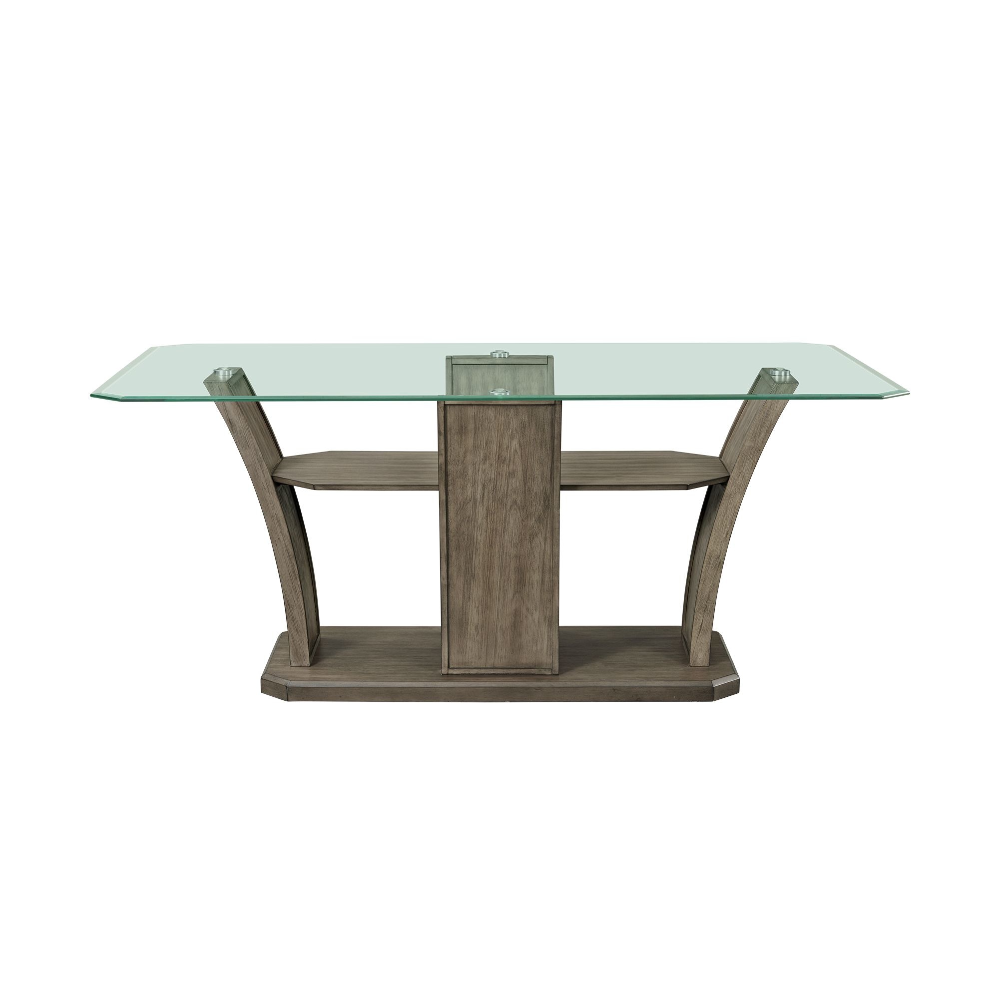 Picket House Furnishings DPR300CDTB Simms Grey Transitional Counter Table, Glass top with Gray Wood Pedestal Base 72-in L x 36-in H