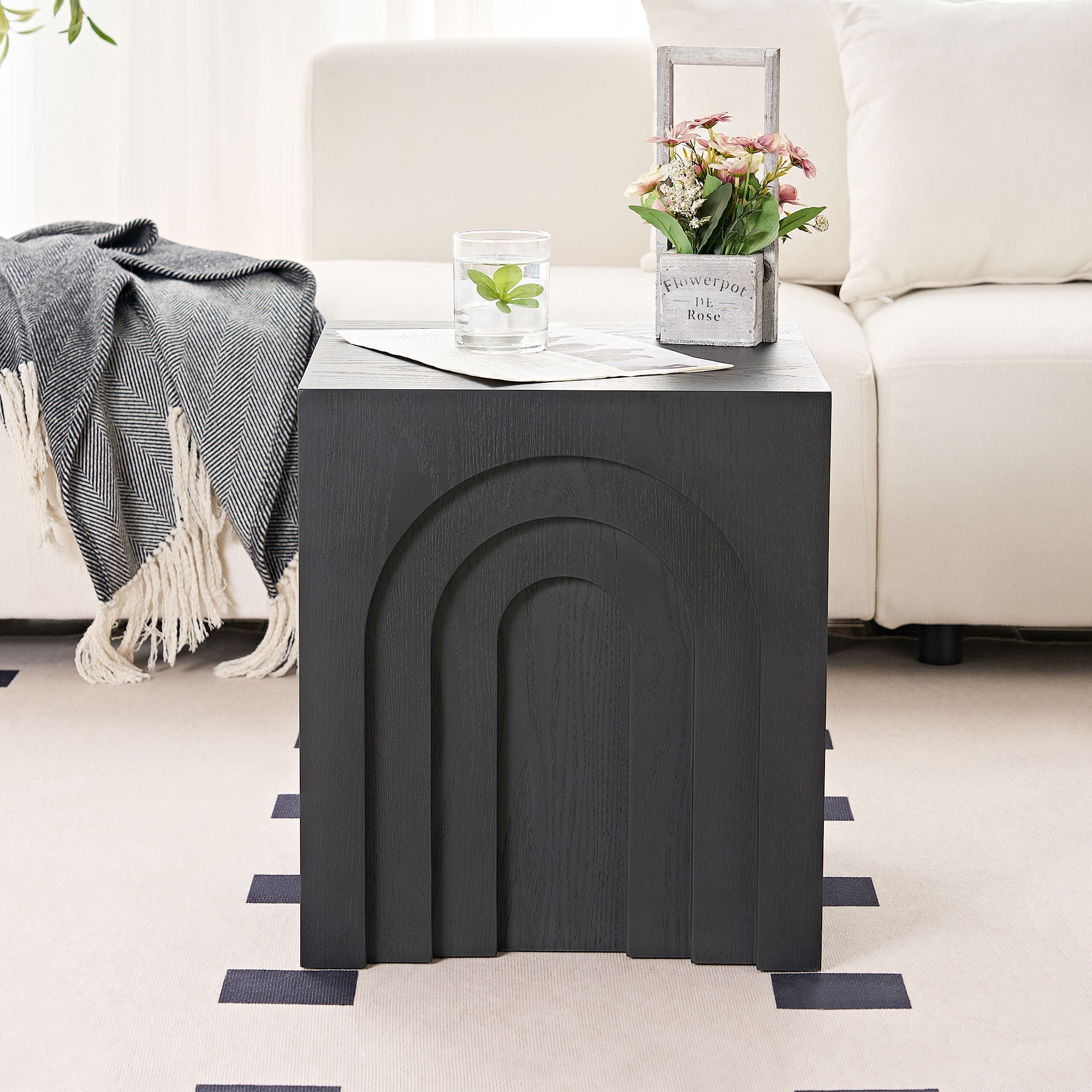 16 Inch Square Side Table Small Coffee Table Accent Table Bedside Table For Living Room Bedroom Black
