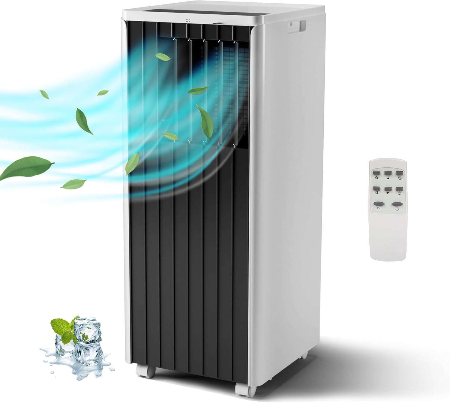 Qeetex ZYS-PHO-107LPIZ1 8000 BTU 3-in-1 Portable Air Conditioner for Rooms Up to 350 Sq Ft with Fan Dehumidifier Sleep Mode 24H Timer LED Display Remote Control Easy Move with Caster Wheels