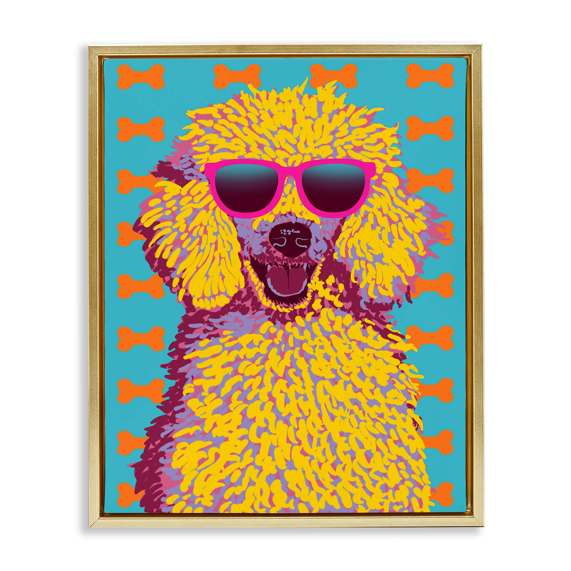 Stupell Industries BS-074-FFG-16X20 Retro Pop Poodle Gold Framed Floater Canvas Wall Art By Marcus Prime 17 x 21