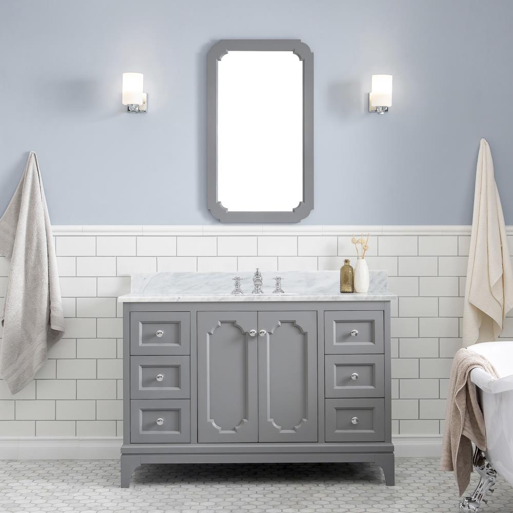 Water Creation QU48CW01CG-Q21FX1301 Queen 48-in Cashmere Grey Undermount Single sink Bathroom Vanity with White Natural marble Top (Mirror Included) (Faucet Included)