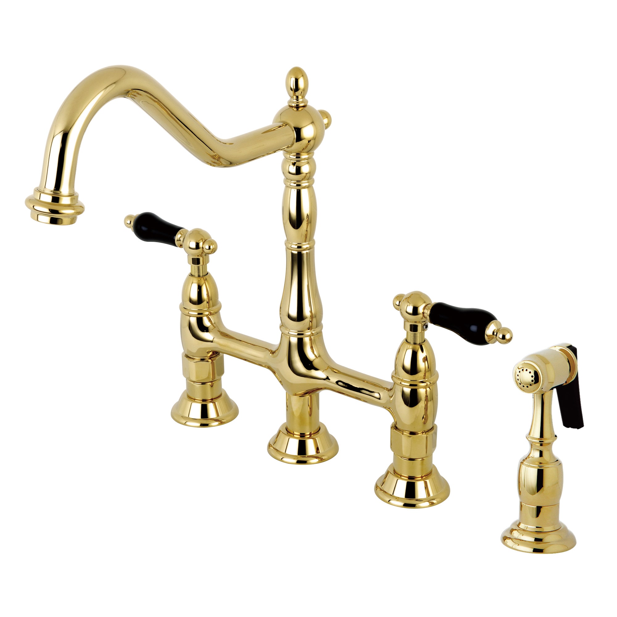 Kingston Brass WLKS1272PKLBS Polished Brass Double Handle Deck-mount Bridge Kitchen Faucet ( Side Sprayer Included )