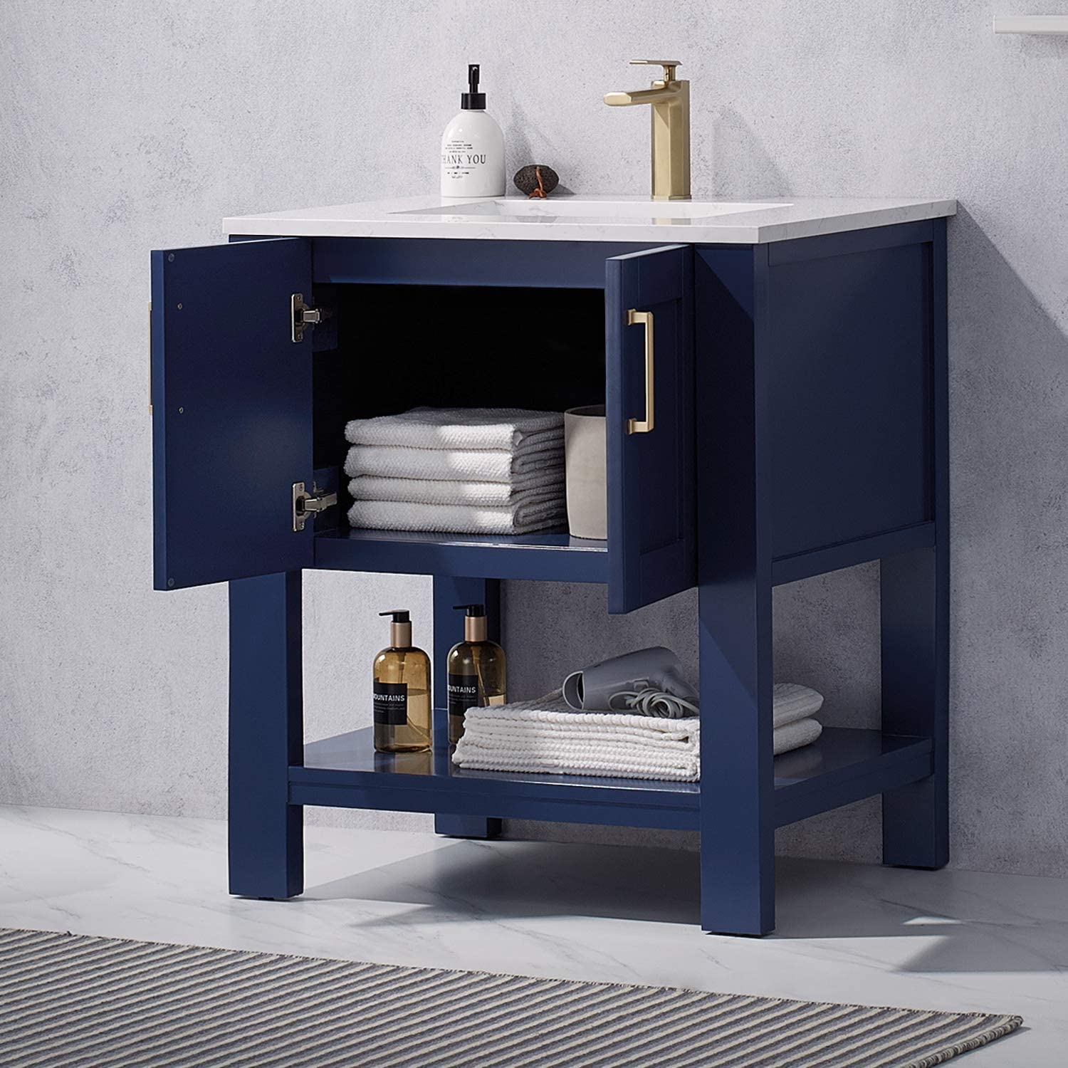 CASAINC 30-in Blue Single Sink Bathroom Vanity with White Ceramic Top ...