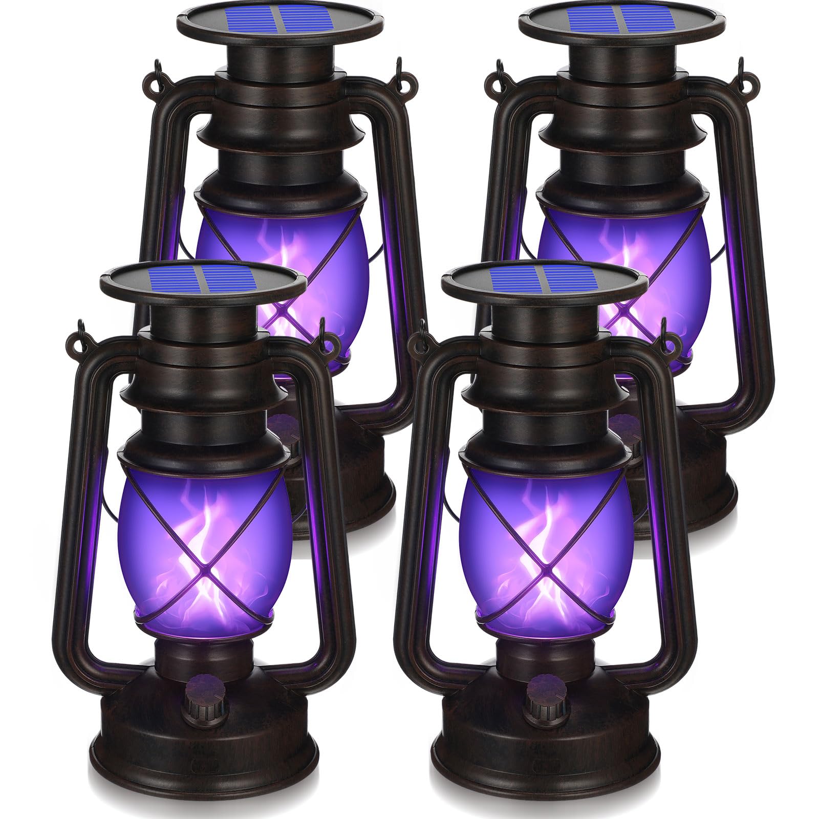 Phewnyzo - 4 Pcs Solar Lights Outdoor Halloween LED Vintage Lanterns Hanging Solar Lights Flashi...