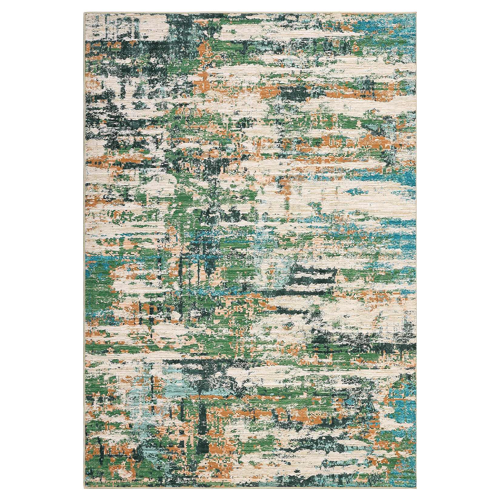 WhizMax SUNNY-PHK-33LPMWCY Modern 5 x 7 ft Faux Wool Green Rectangular Living Room Bedroom Kitchen Dining Room Home Office Abstract Machine Washable Area Rug