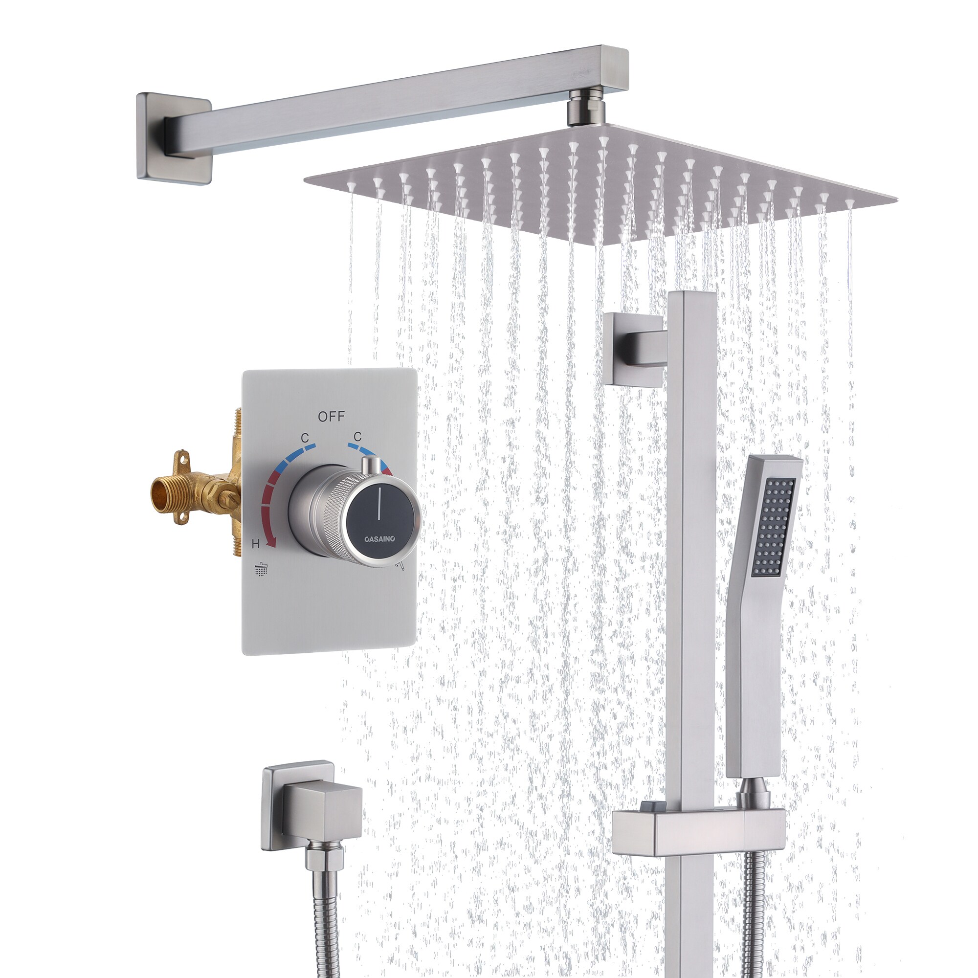 CASAINC Luxury Thermostatic Shower Faucet Brushed Nickel 1-handle ...