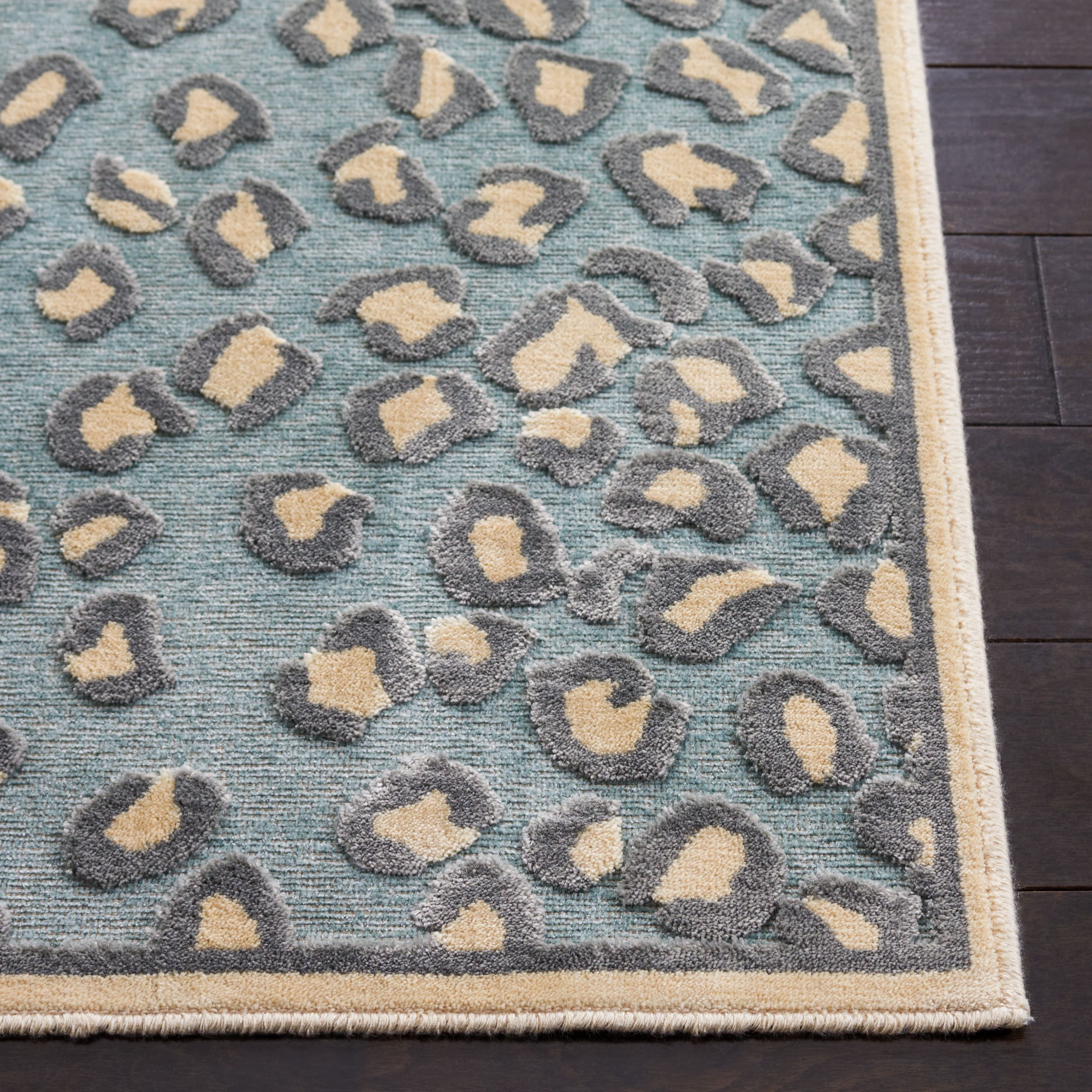 Cream and Spruce Hand-Knotted Viscose Area Rug