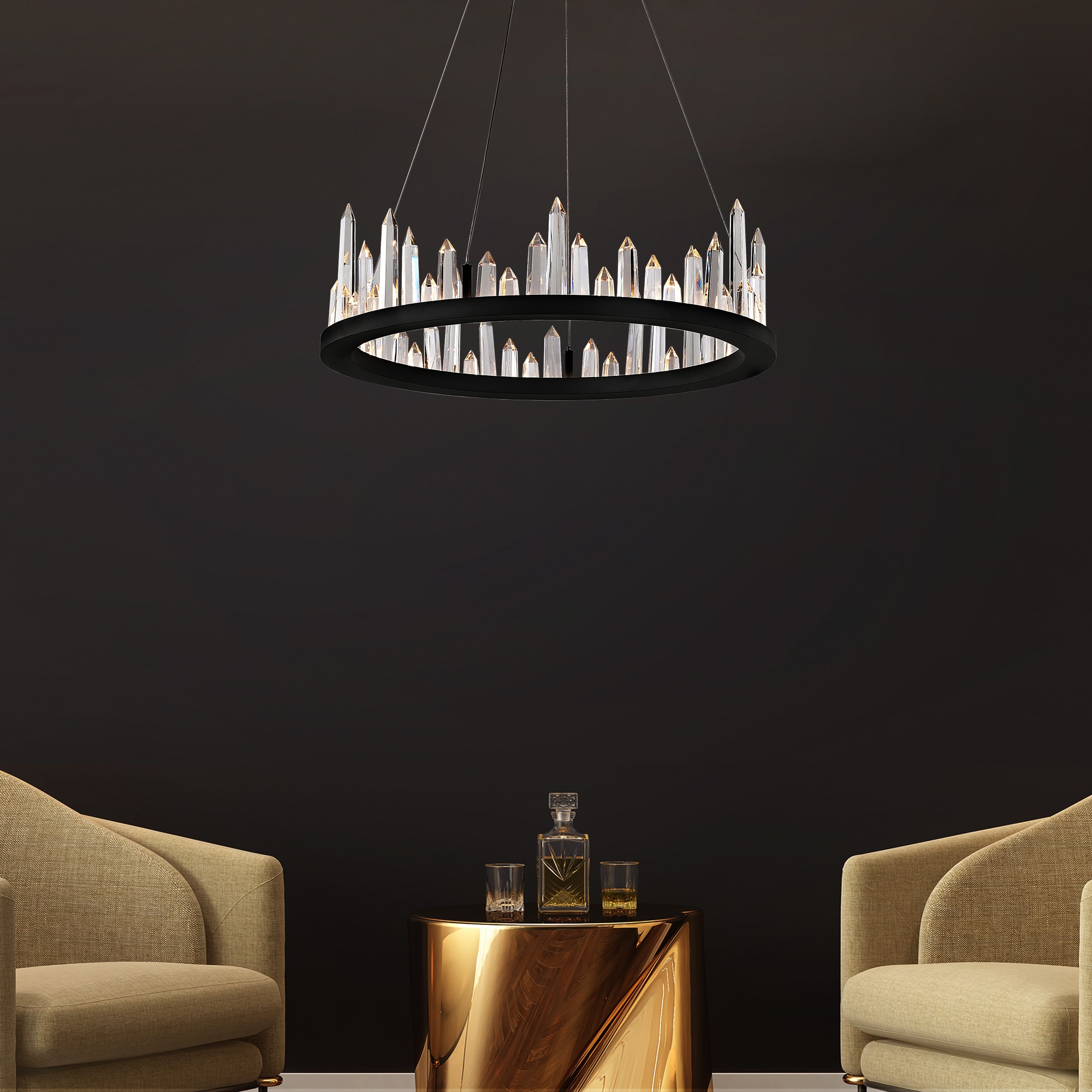 CWI Lighting 1043P24-101 Juliette Black Transitional Integrated LED For Use in Bathrooms, Bedrooms, Dining Rooms, Foyers, Kitchens, Living Rooms Chandelier