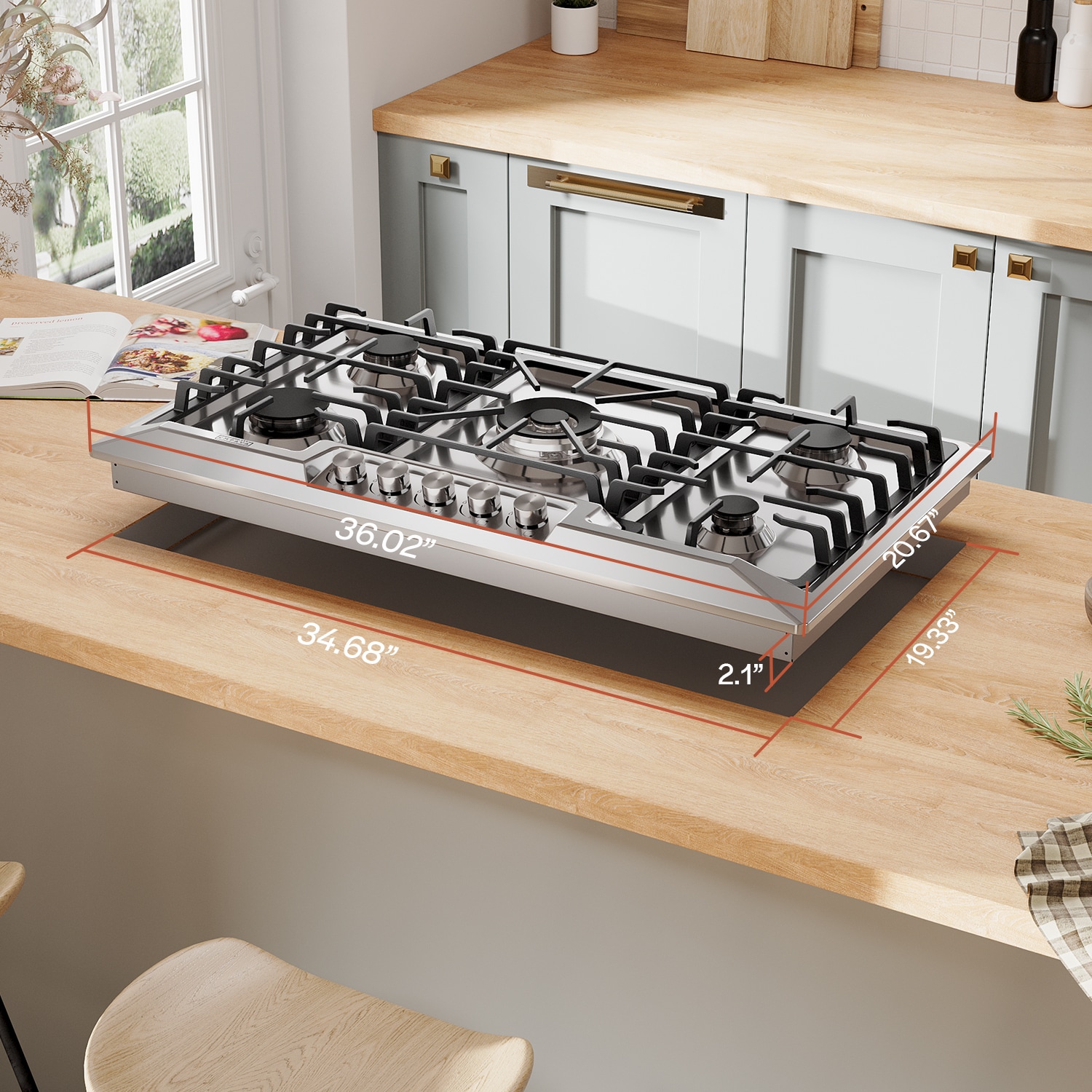 Empava 36-in 5 Burners Stainless Steel Gas Cooktop in the Gas Cooktops  department at