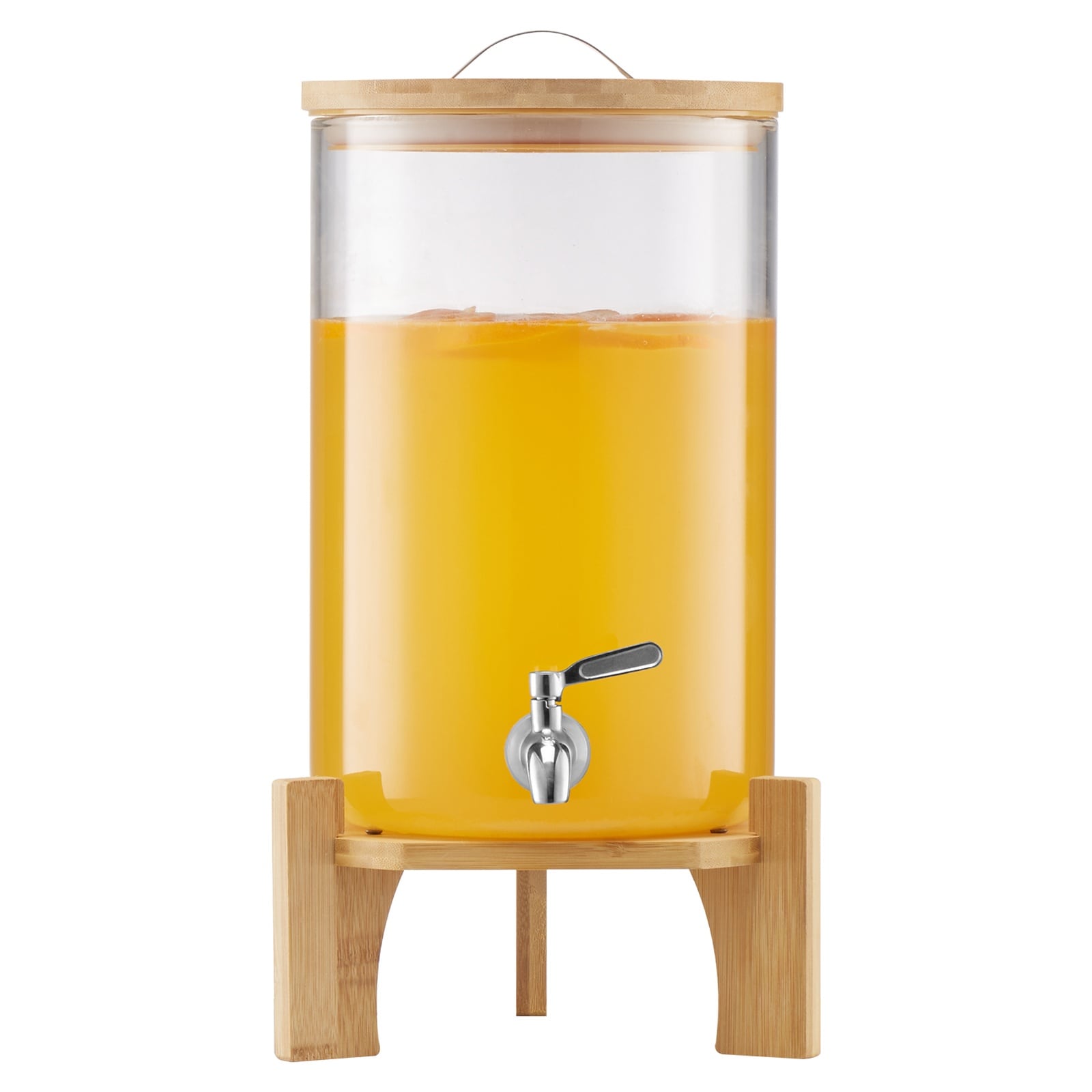 GIVIMO Beverage Dispenser 2.2-gal Glass Drink Dispenser with Wood Stand Stainless Steel Spigot for Iced Tea Lemonade Juice and Water for Parties and Gatherings