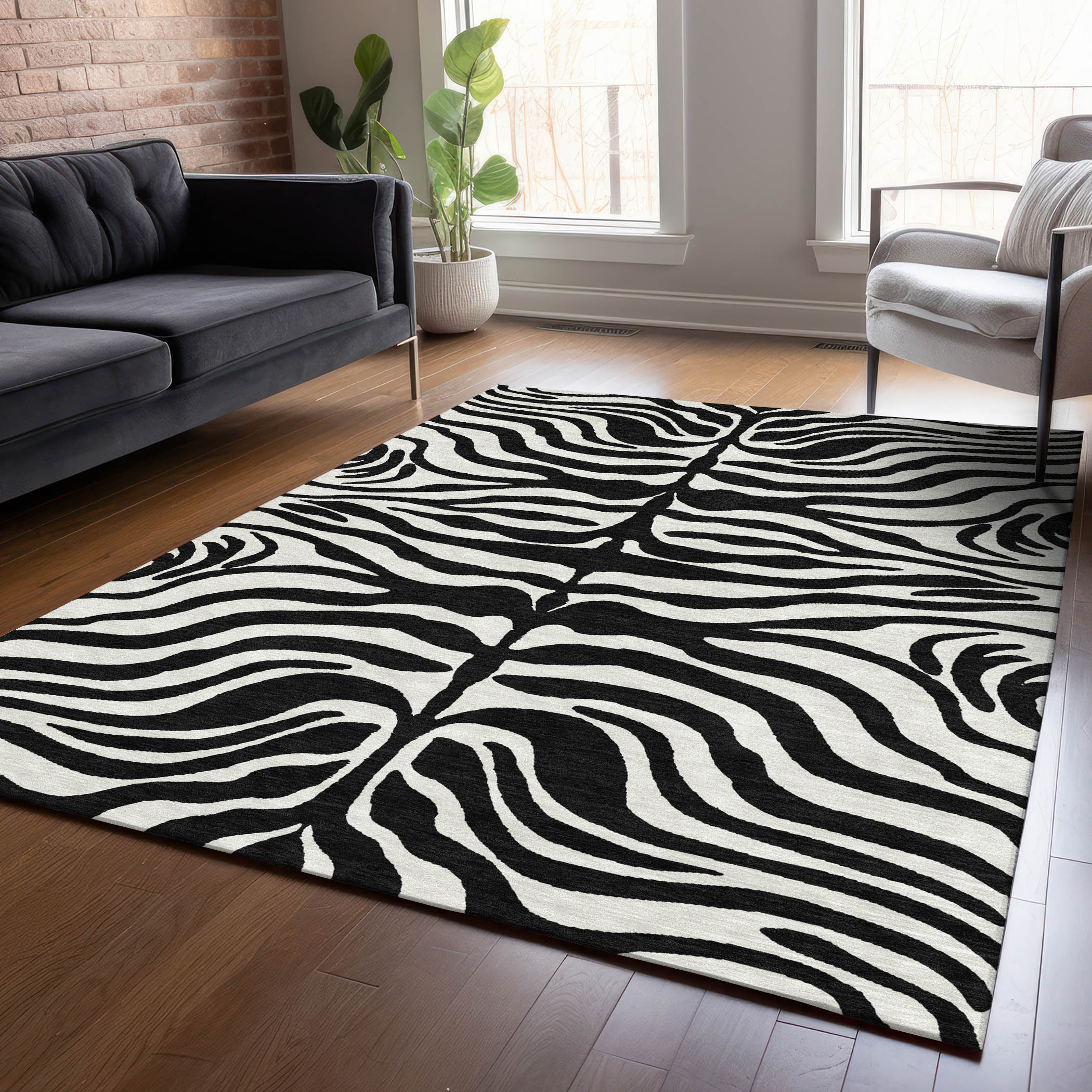 Addison Rugs ACN1042BK30X46 Chantille ACN1042BK 2 x 3 (ft) Polyester Black Rectangular Indoor/Outdoor Geometric Machine washable Area rug