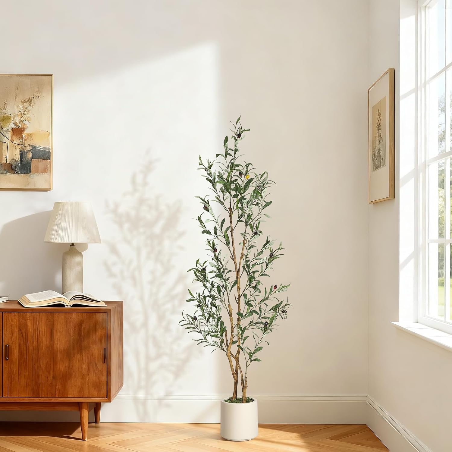 Garvee 4FT Olive Trees Artificial Indoor Faux Silk Plant with Natural ...