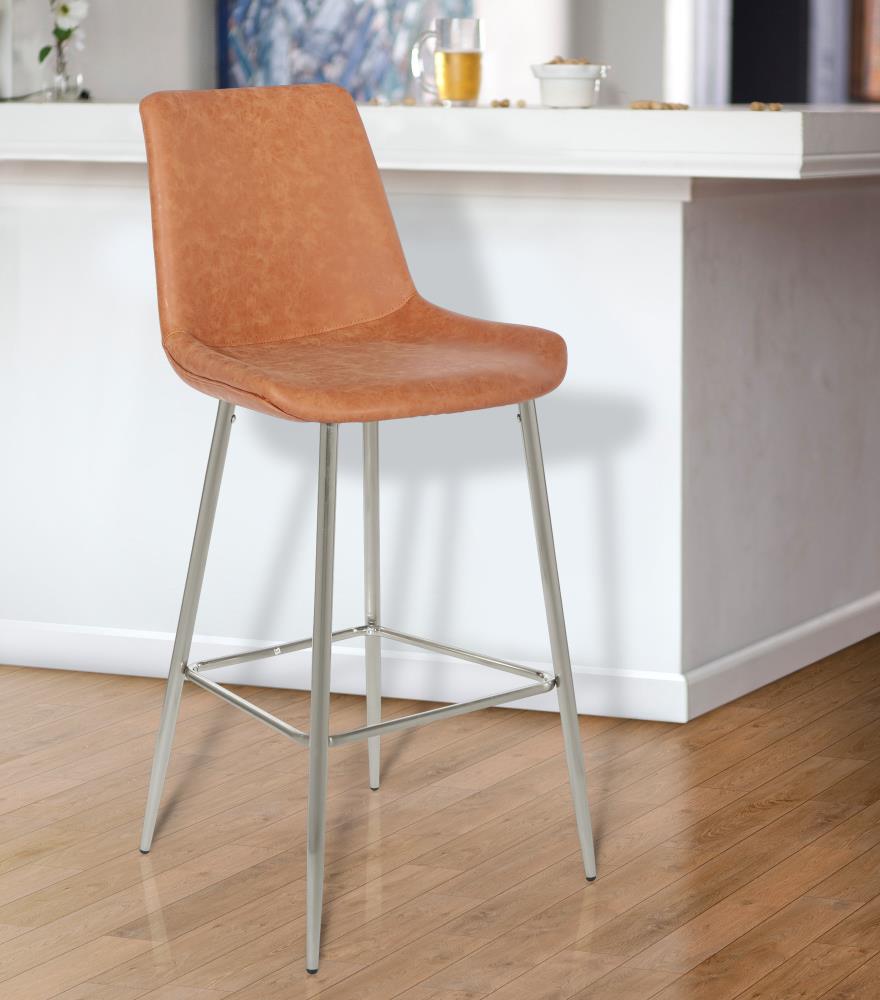OSHOME THE30-P42 Theo Set of 2 Sand Faux Leather 30-in H Bar height Saddle Seat Upholstered Metal Bar Stool Back