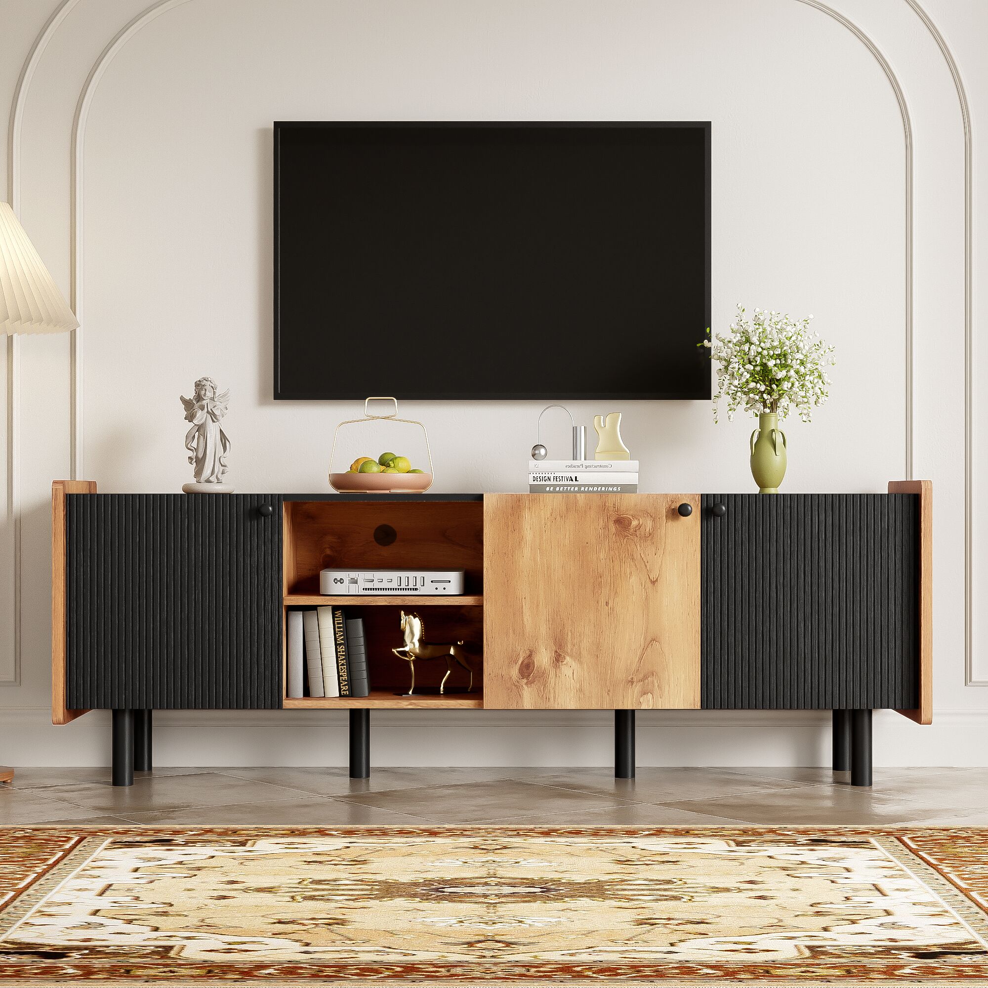 JIMSMAISON - Farmhouse/Rustic Black 61.81-in W TV stand ( Accommodates TVs up to 70-in )