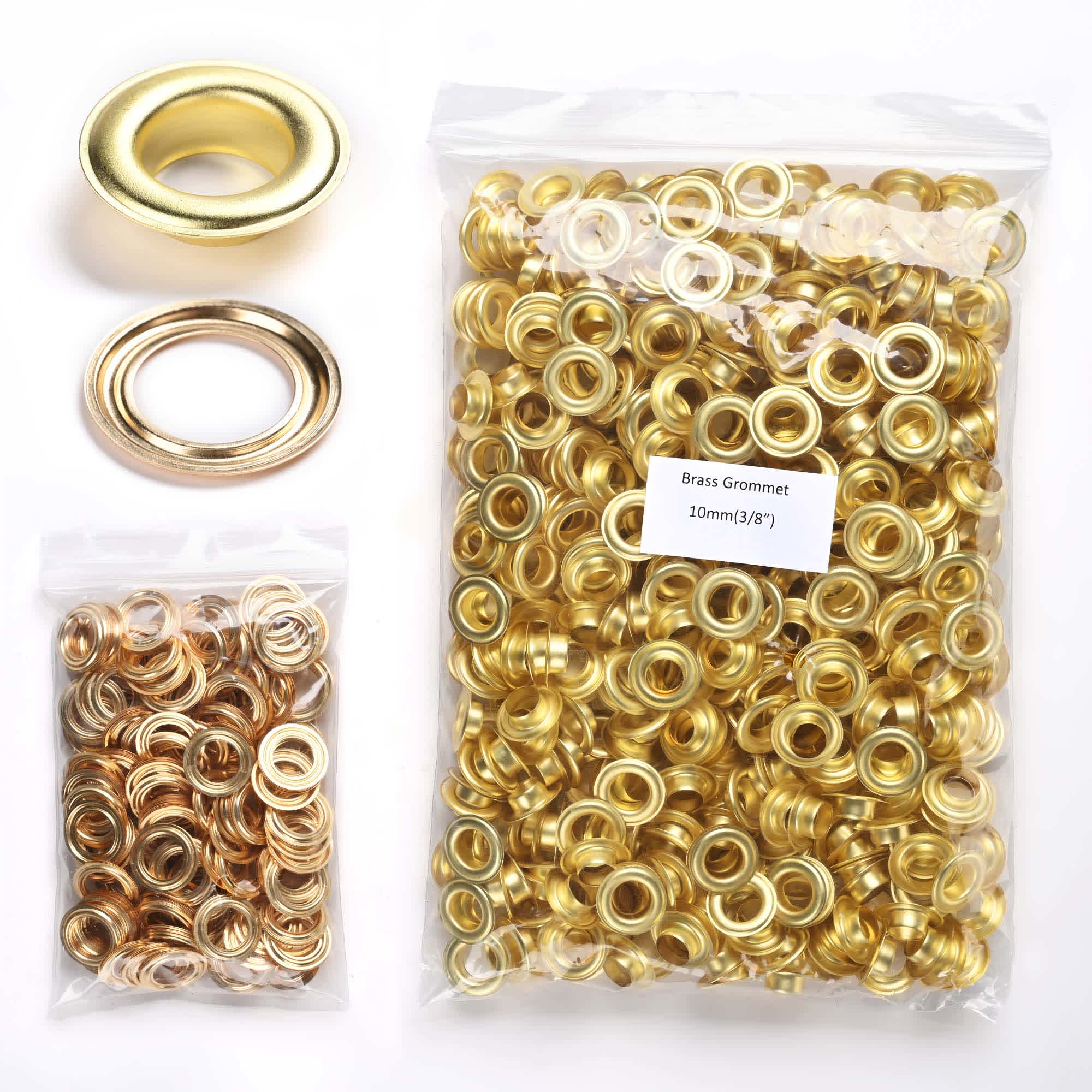 Yescom 25GME007-10MM-BRS-LO 3/8 inch Rust-proof Grommet Kit 500 sets Size 2 Solid Brass Eyelets Washers
