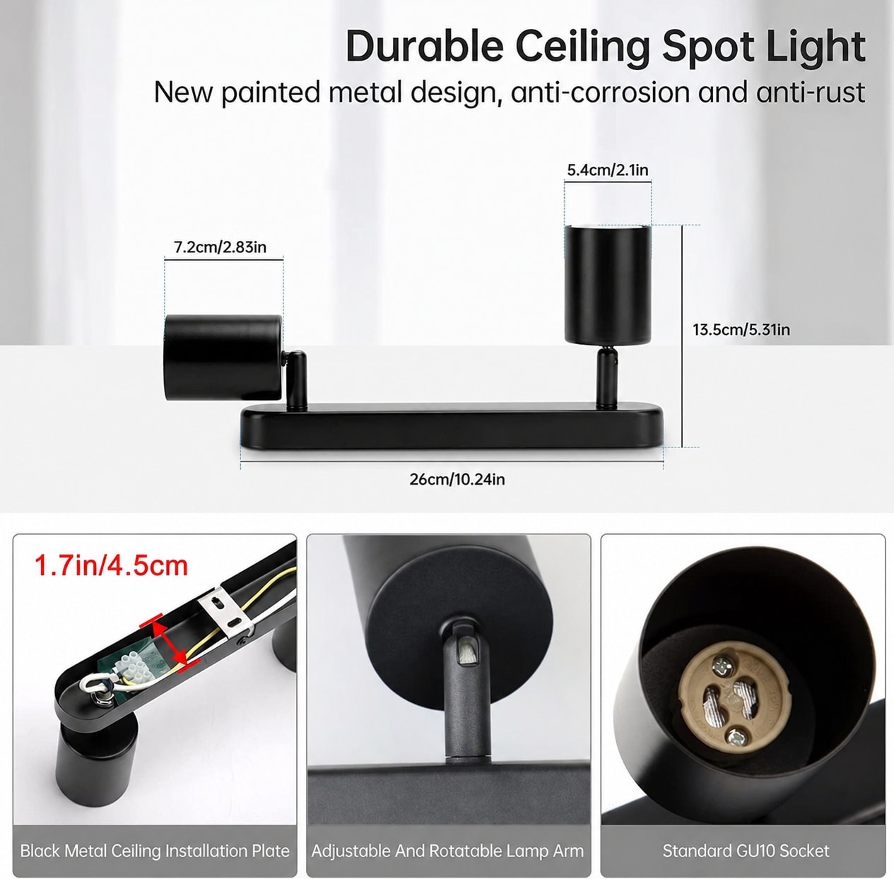 Yichuhaoxi 2 Light Track Lighting Kit Adjustable Ceiling Spot Light ...