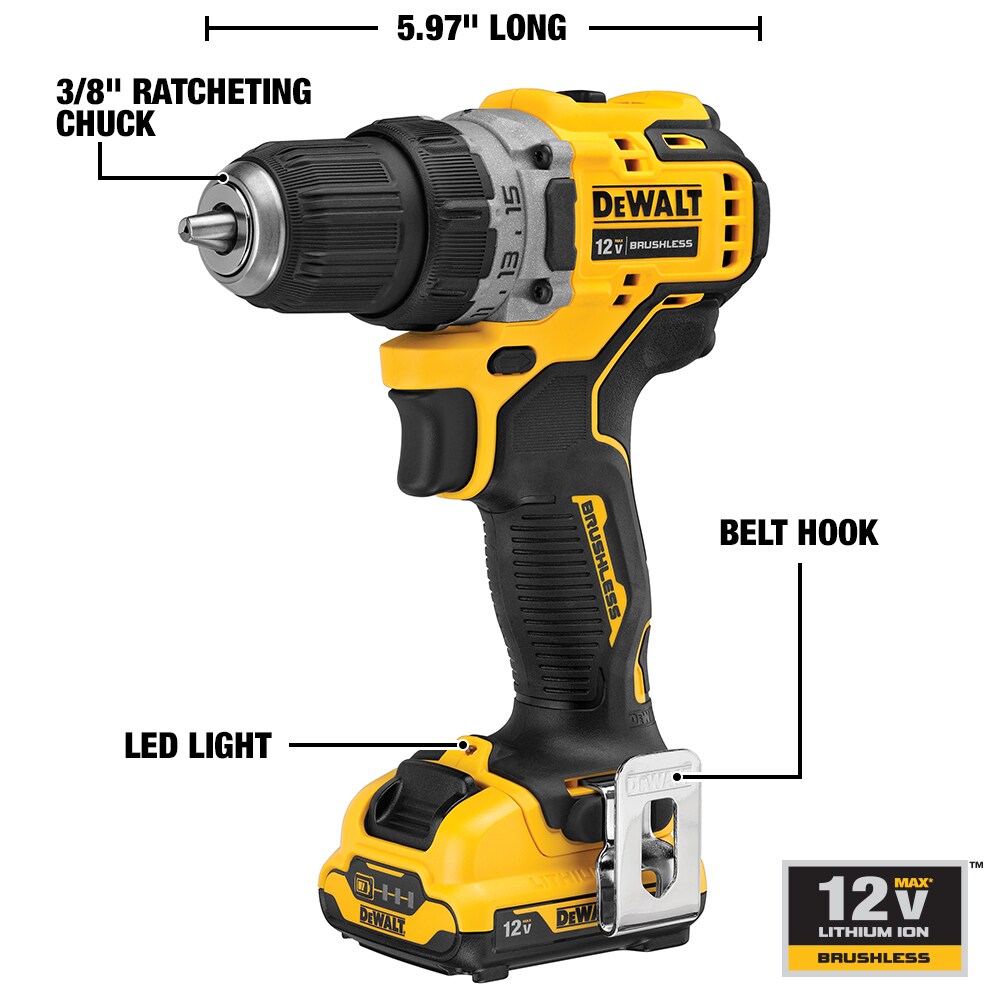 DEWALT XTREME 12-volt Max 3/8-in Keyless Brushless Cordless Drill (2-Batteries Included, Charger Included and Soft Bag included)