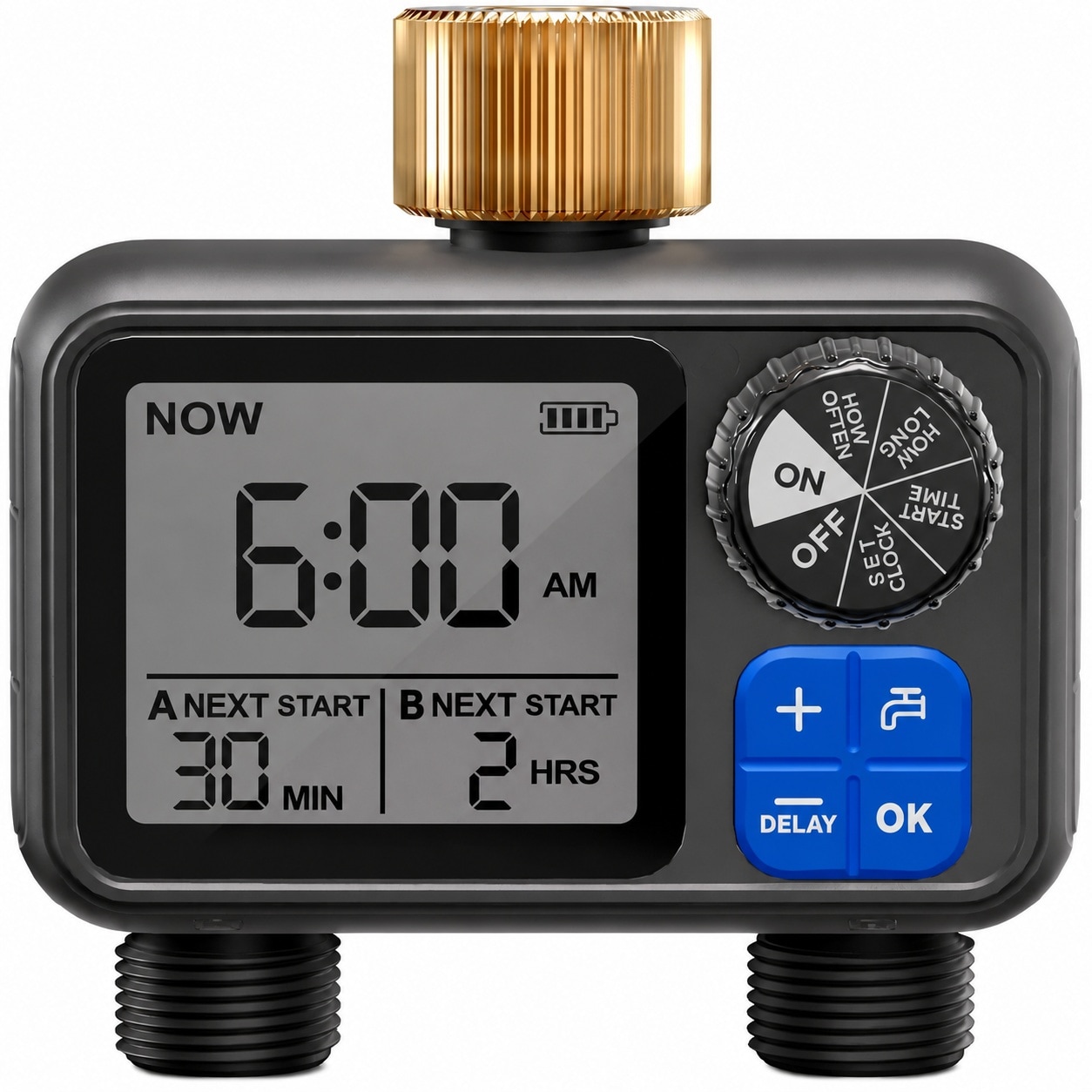 Etokfoks  Programmable Dual Zone Water Timer with Brass Inlets Automatic Sprinkler Controller for Garden and Lawn